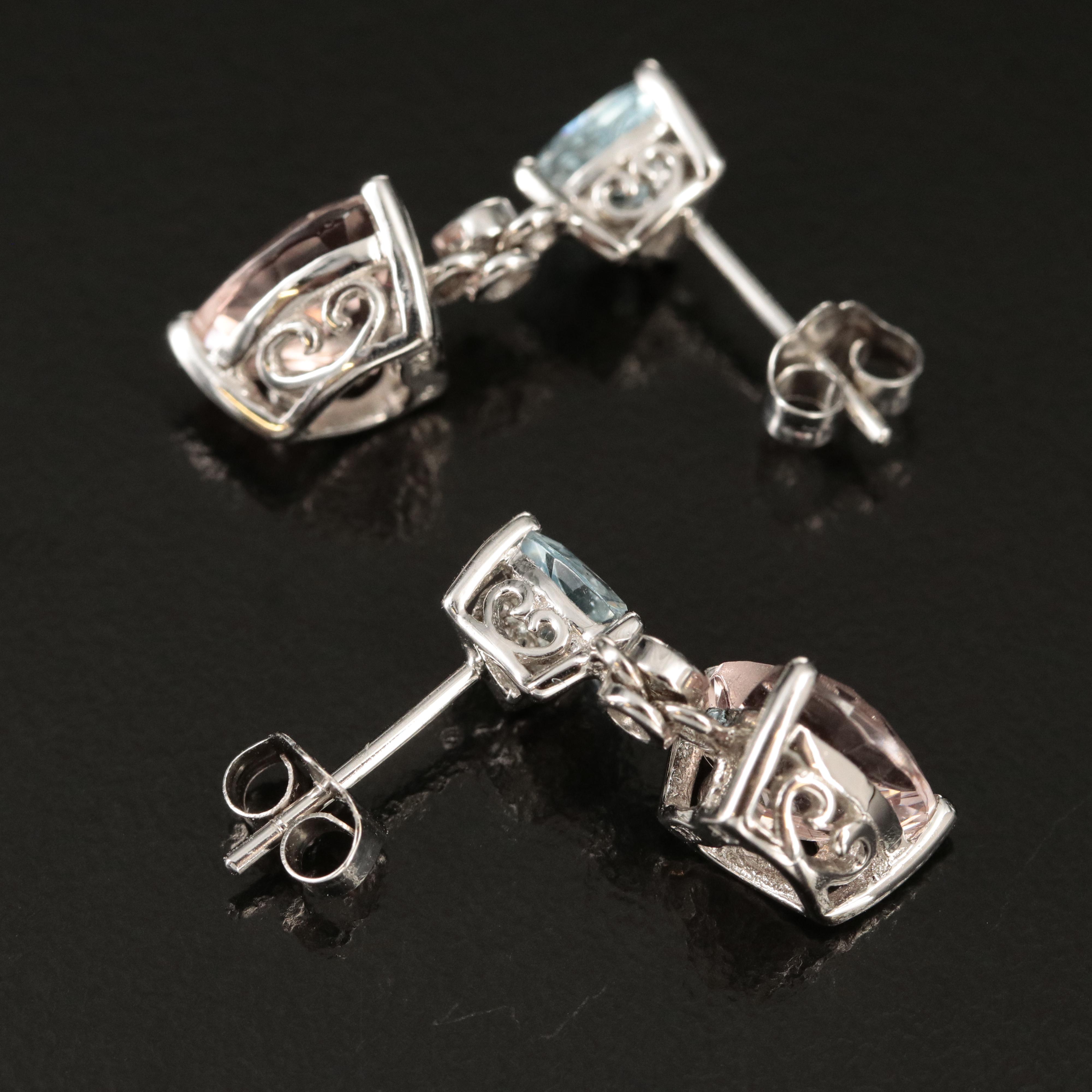 10K Topaz, Morganite Heart and Diamond Earrings