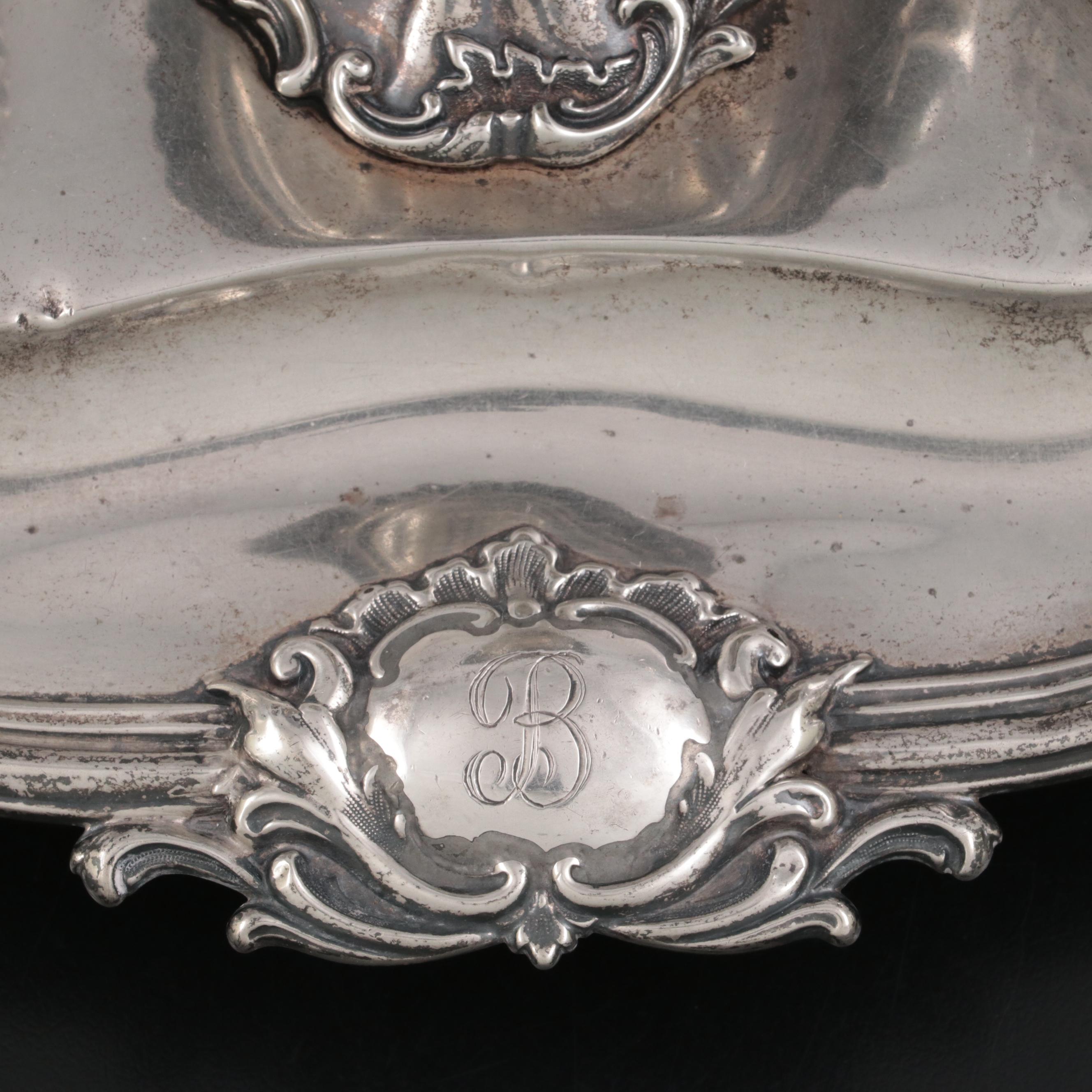 Henry Wilkinson & Co. Baroque Revival Sterling Silver Double Inkwell Stand, 1882