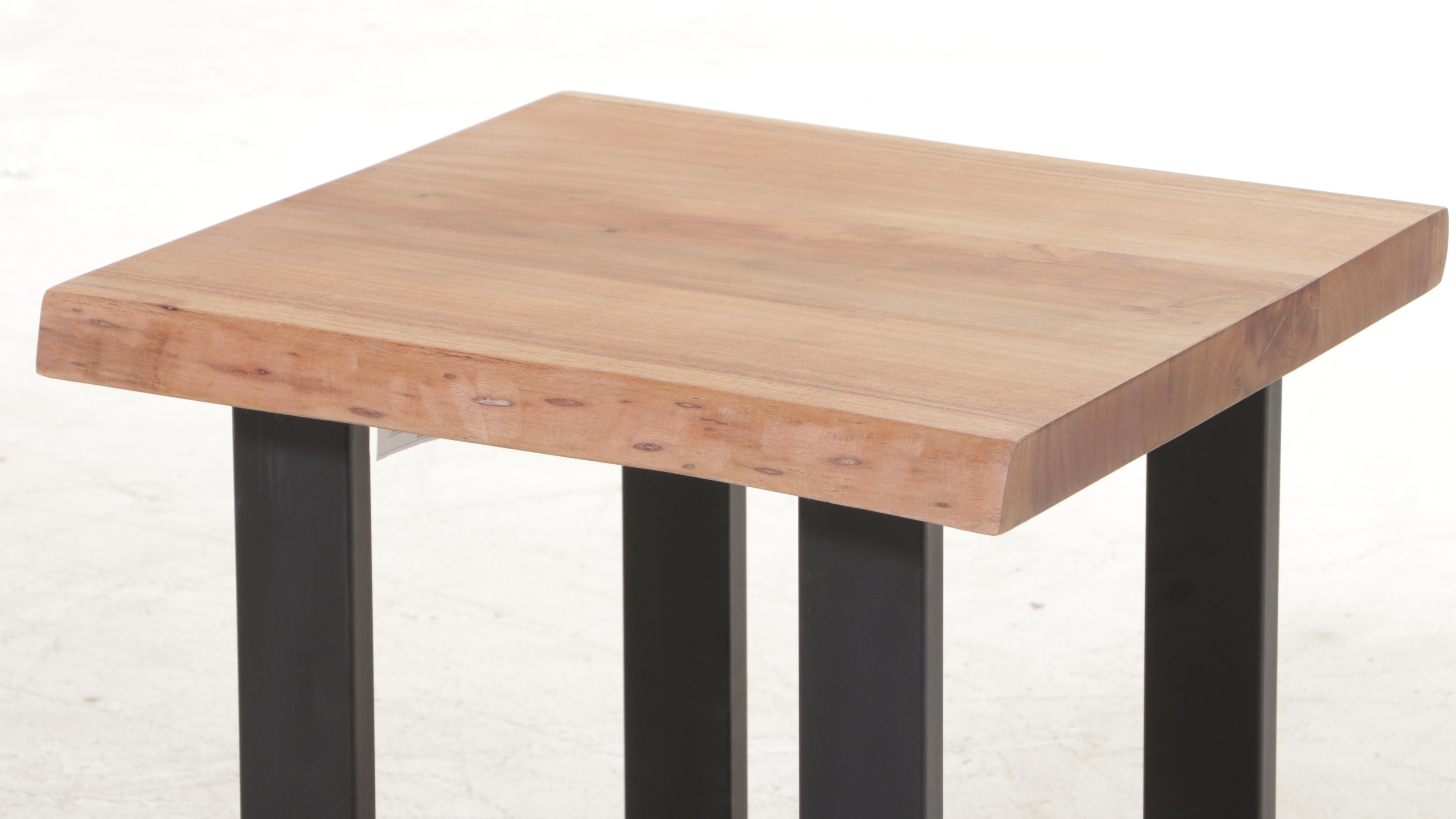 Modernist Style Metal and Live Edge Top Side Table