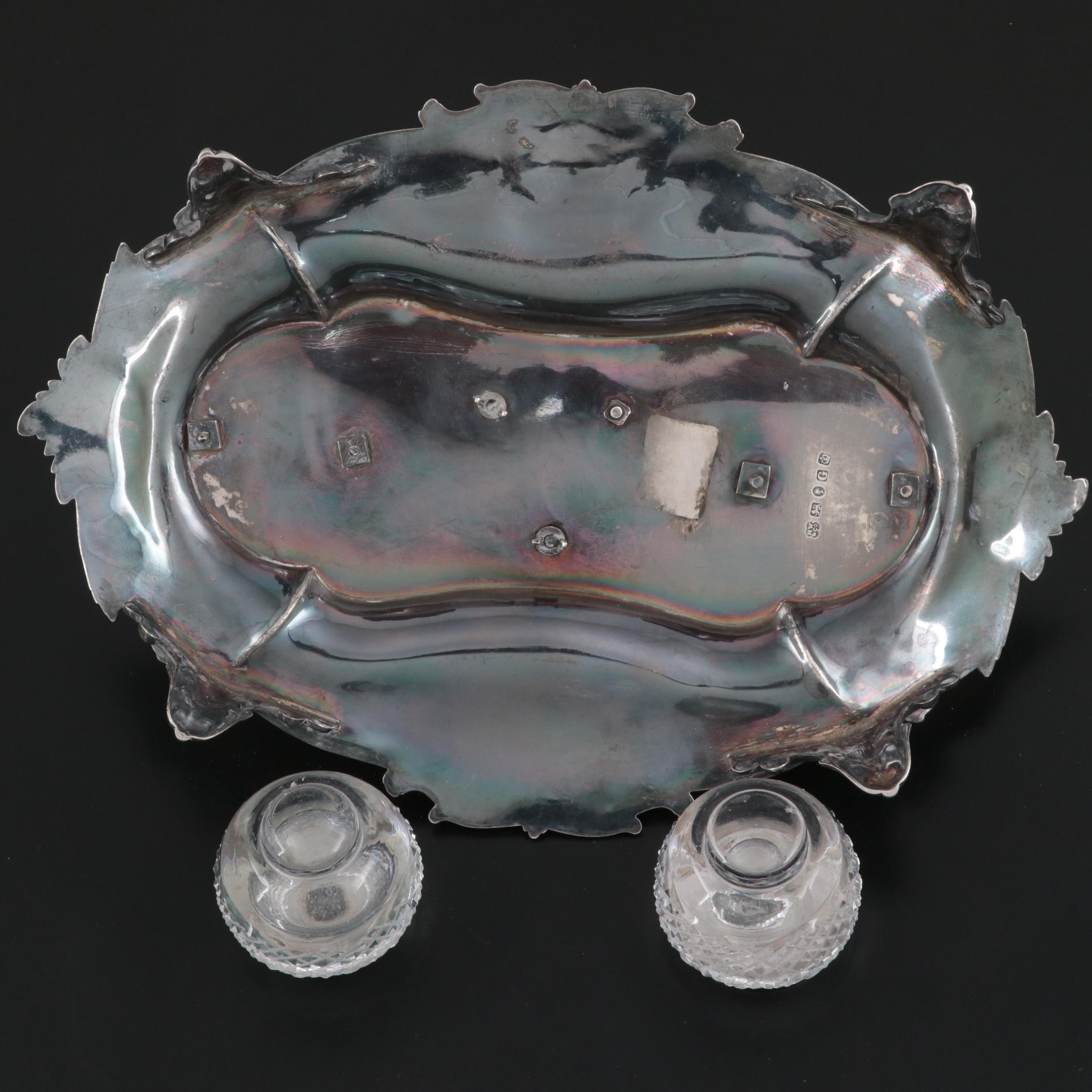 Henry Wilkinson & Co. Baroque Revival Sterling Silver Double Inkwell Stand, 1882