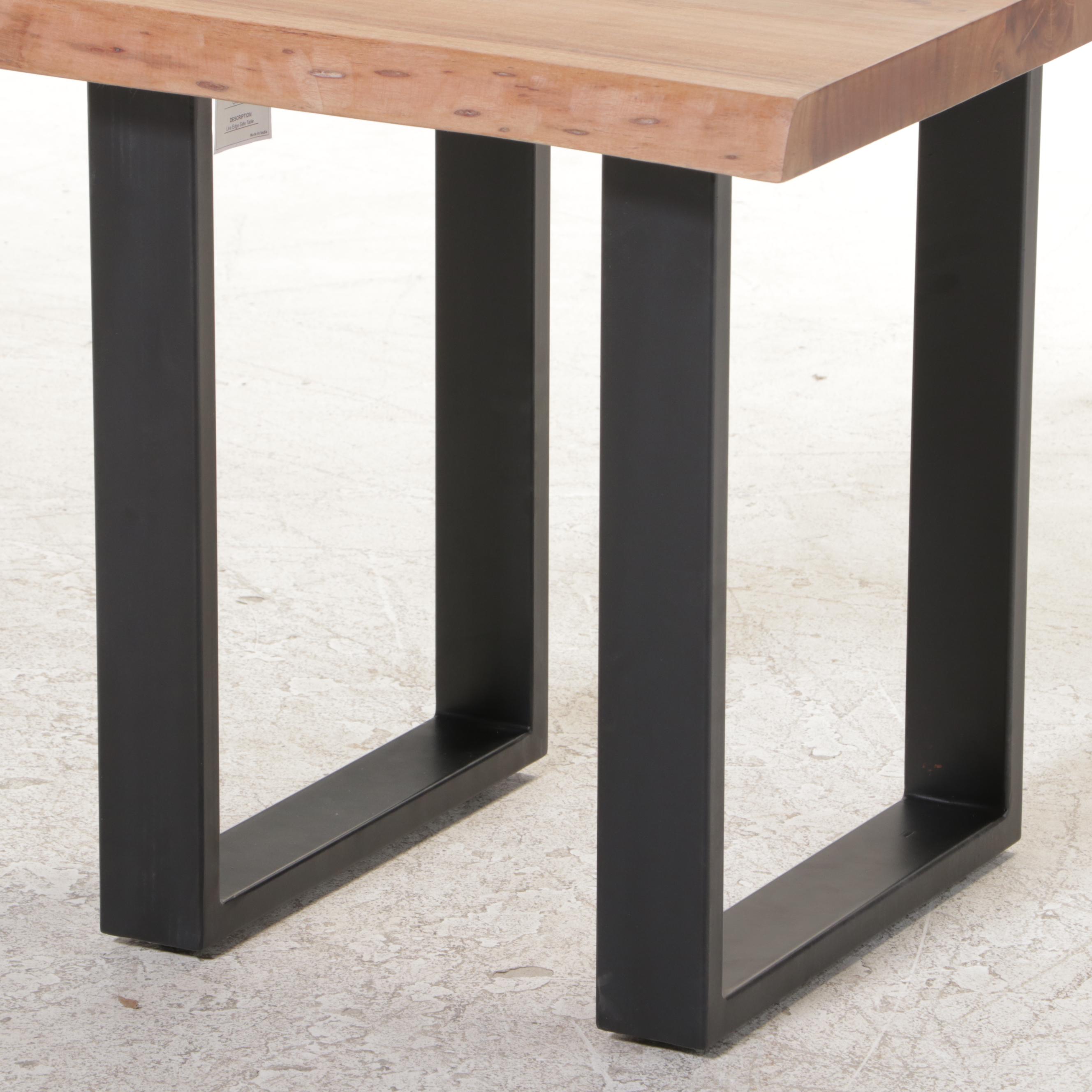 Modernist Style Metal and Live Edge Top Side Table