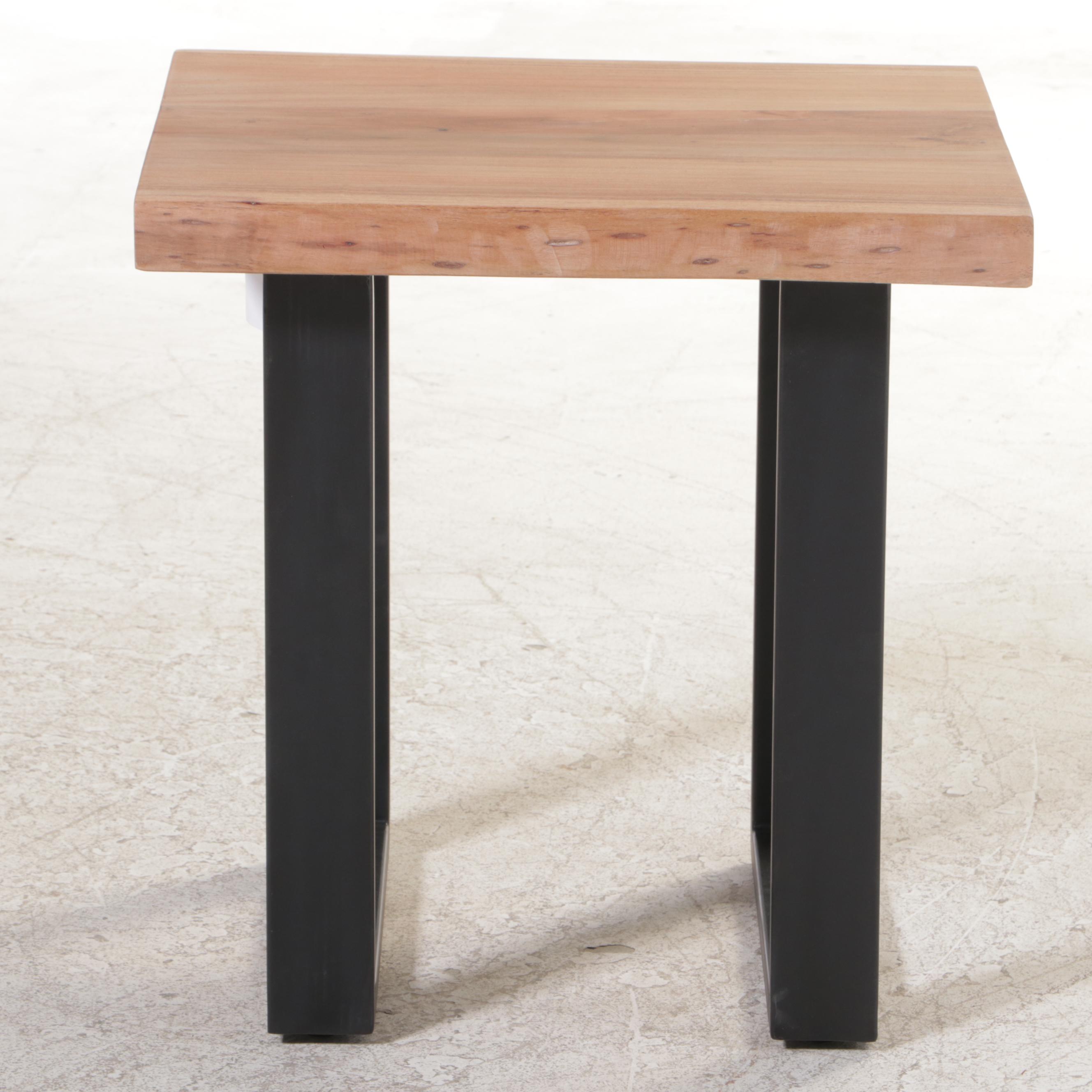Modernist Style Metal and Live Edge Top Side Table