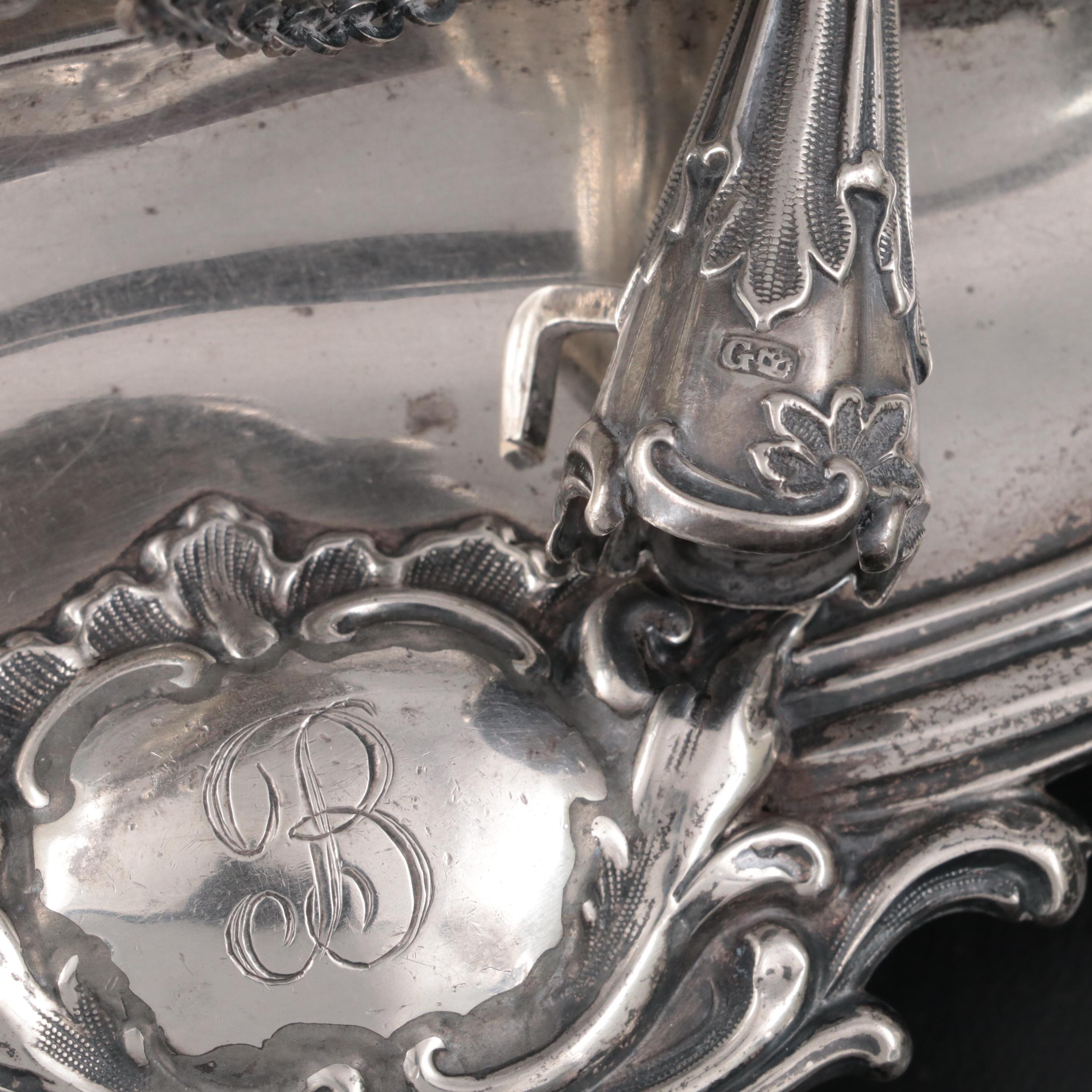 Henry Wilkinson & Co. Baroque Revival Sterling Silver Double Inkwell Stand, 1882