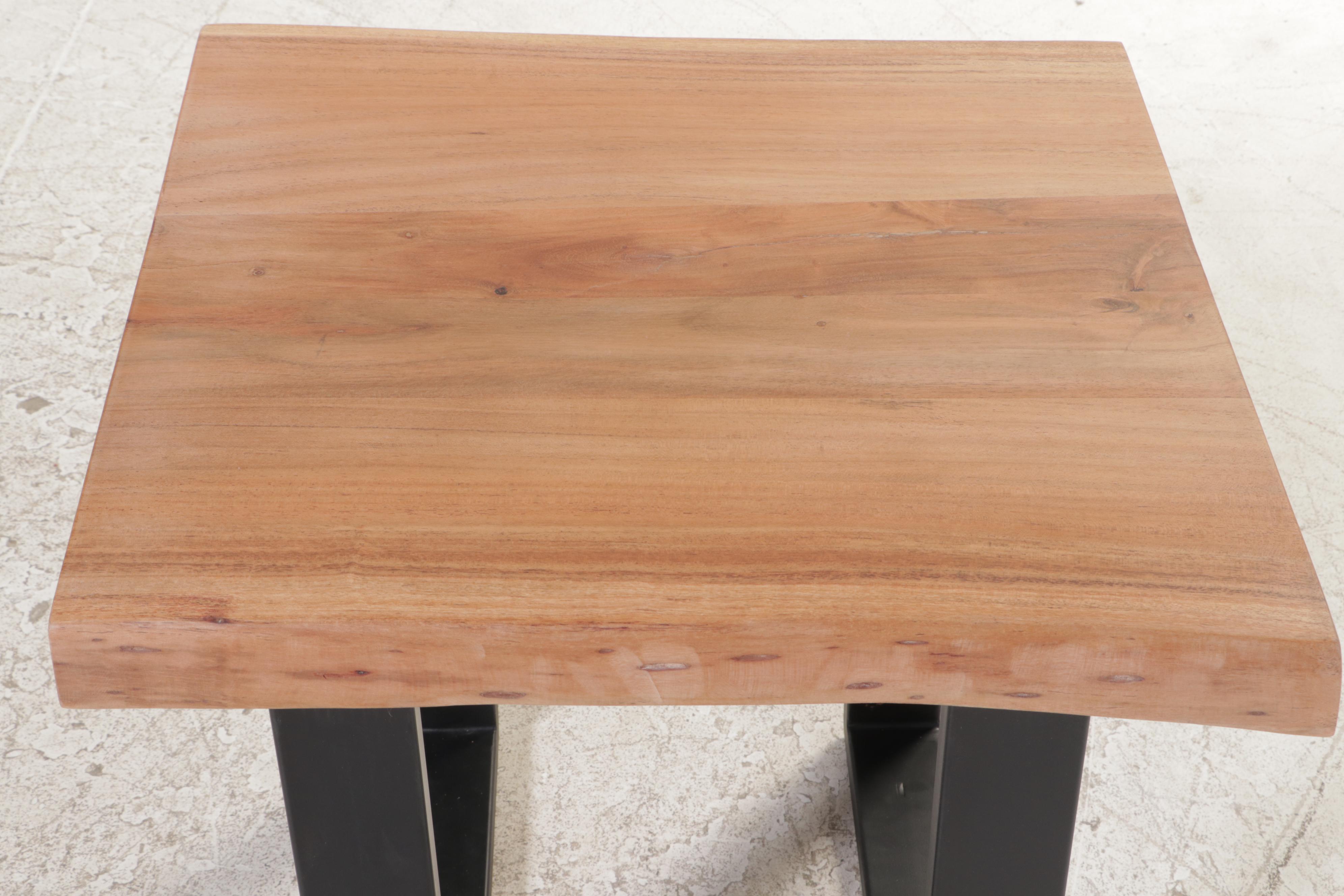 Modernist Style Metal and Live Edge Top Side Table