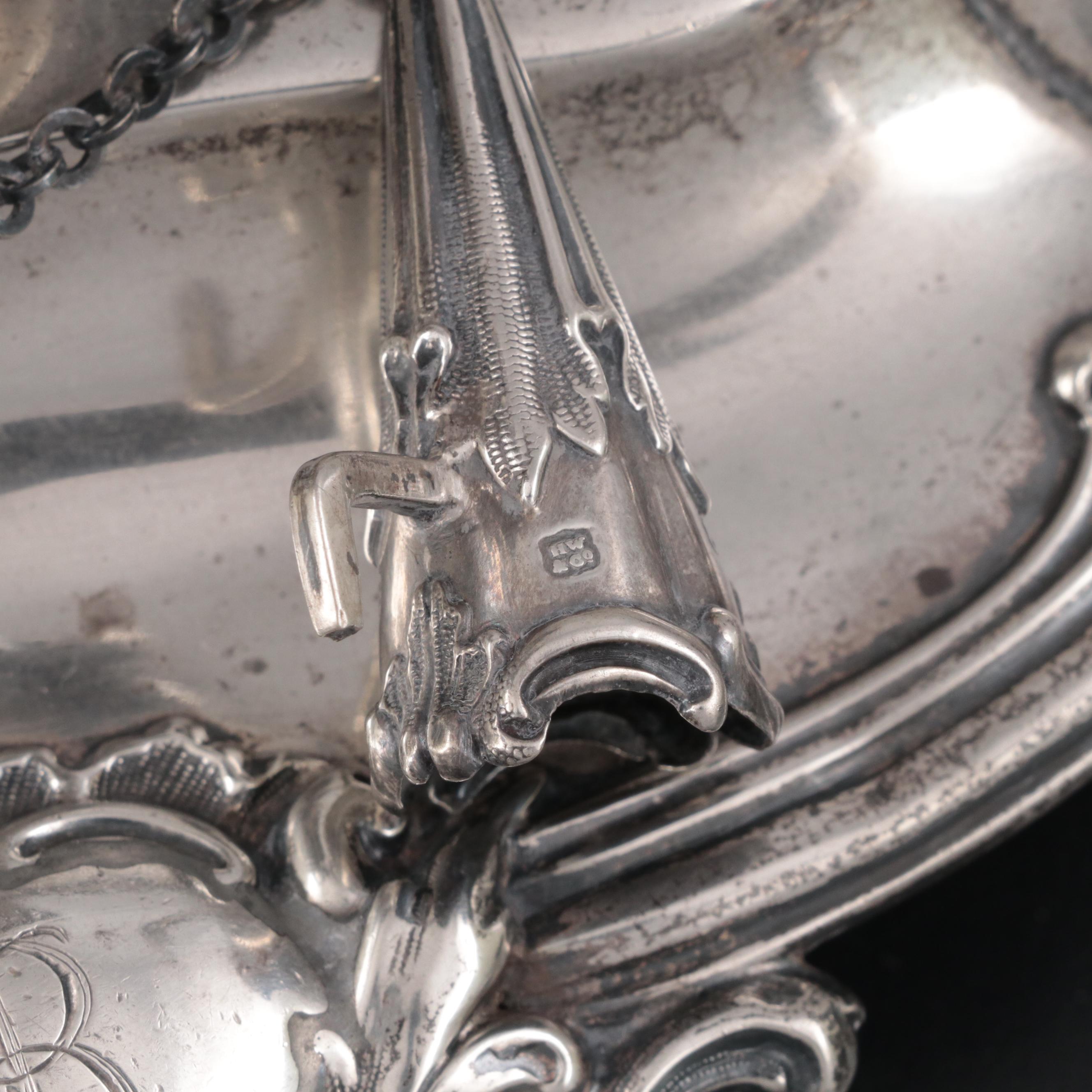 Henry Wilkinson & Co. Baroque Revival Sterling Silver Double Inkwell Stand, 1882