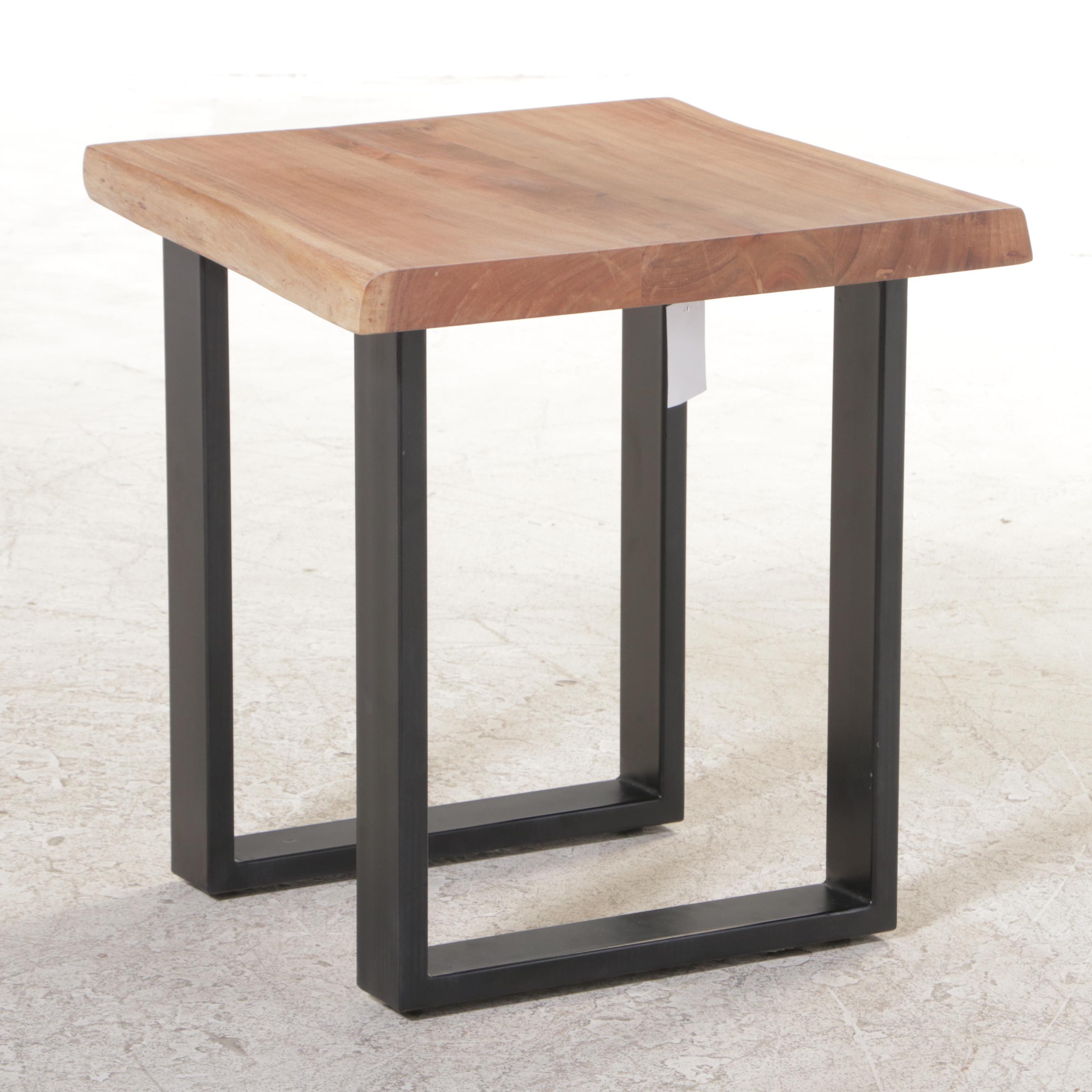 Modernist Style Metal and Live Edge Top Side Table