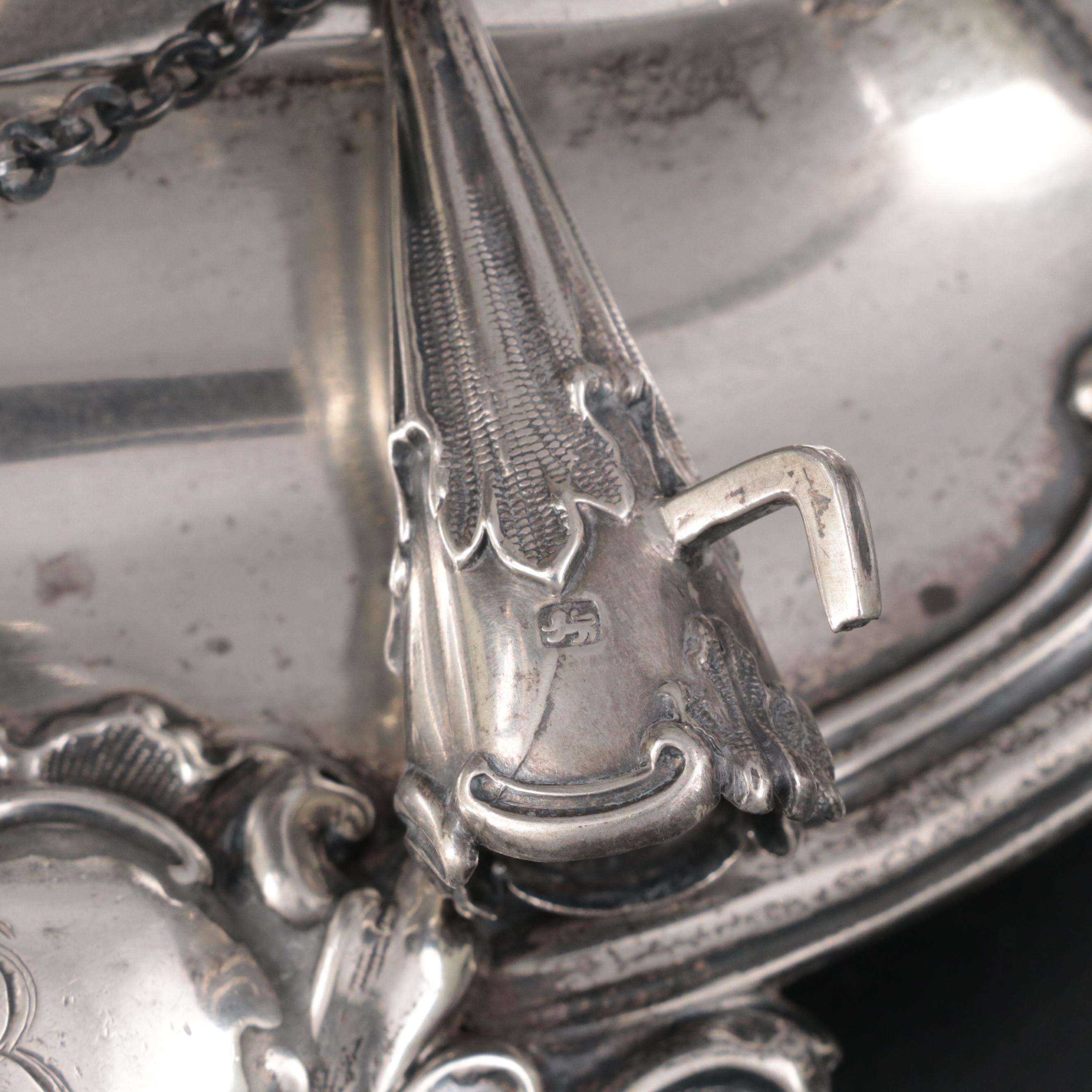 Henry Wilkinson & Co. Baroque Revival Sterling Silver Double Inkwell Stand, 1882