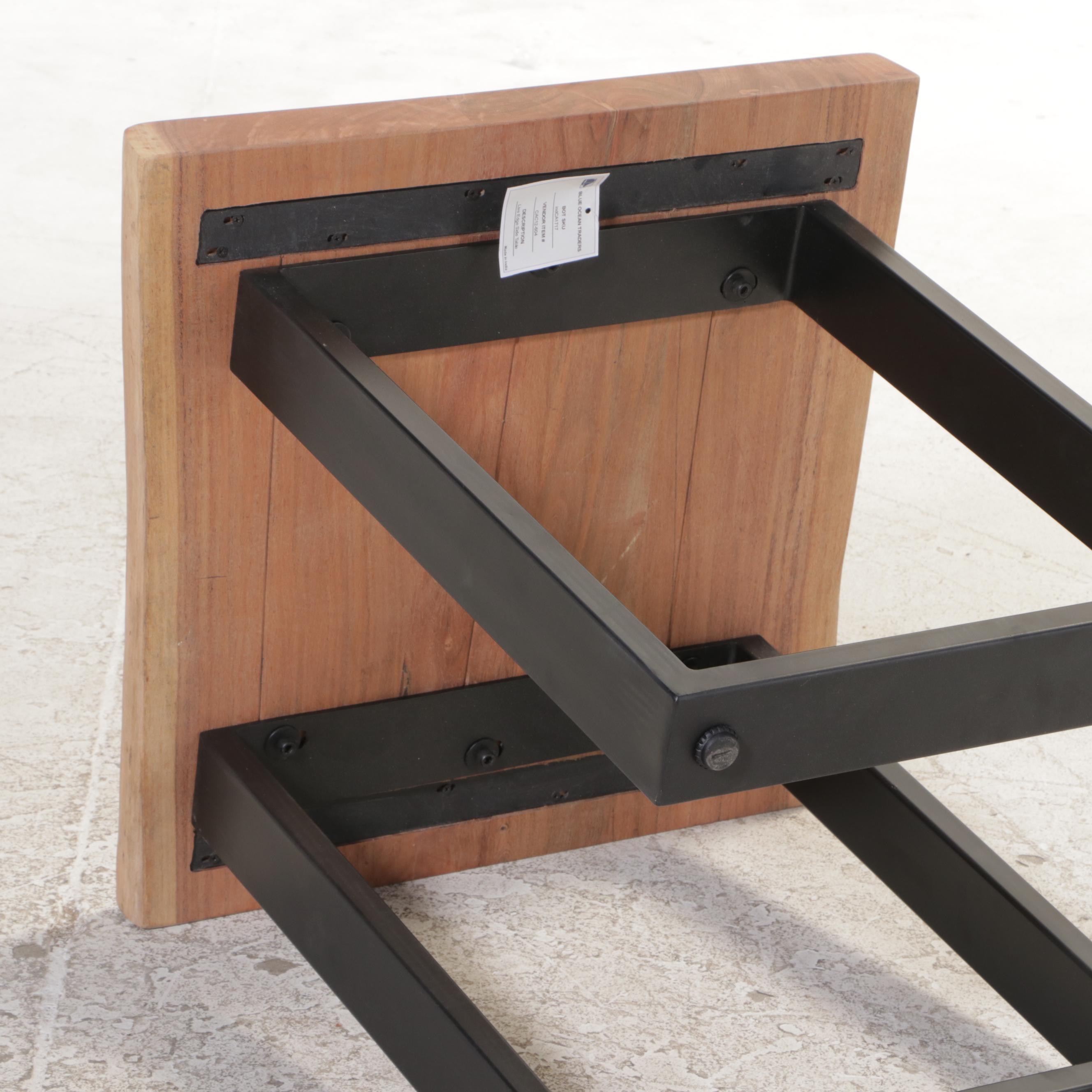 Modernist Style Metal and Live Edge Top Side Table