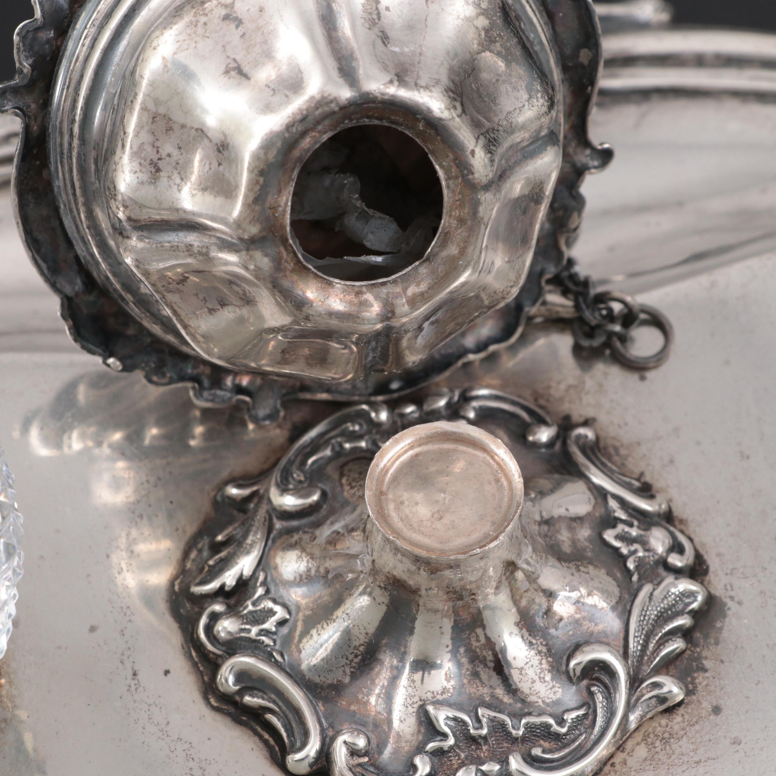 Henry Wilkinson & Co. Baroque Revival Sterling Silver Double Inkwell Stand, 1882