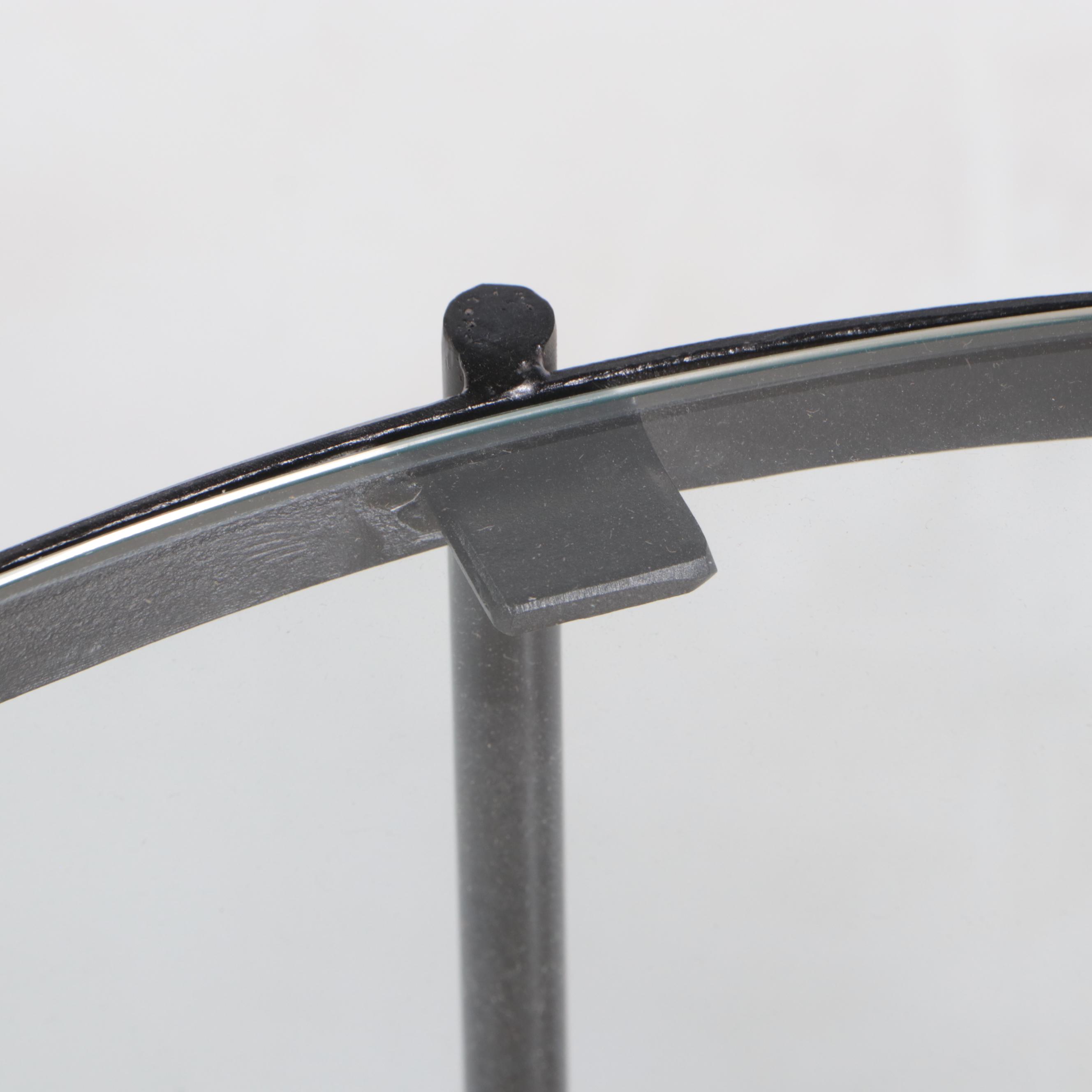 Modernist Style Metal, Glass and Cane Circular Coffee Table