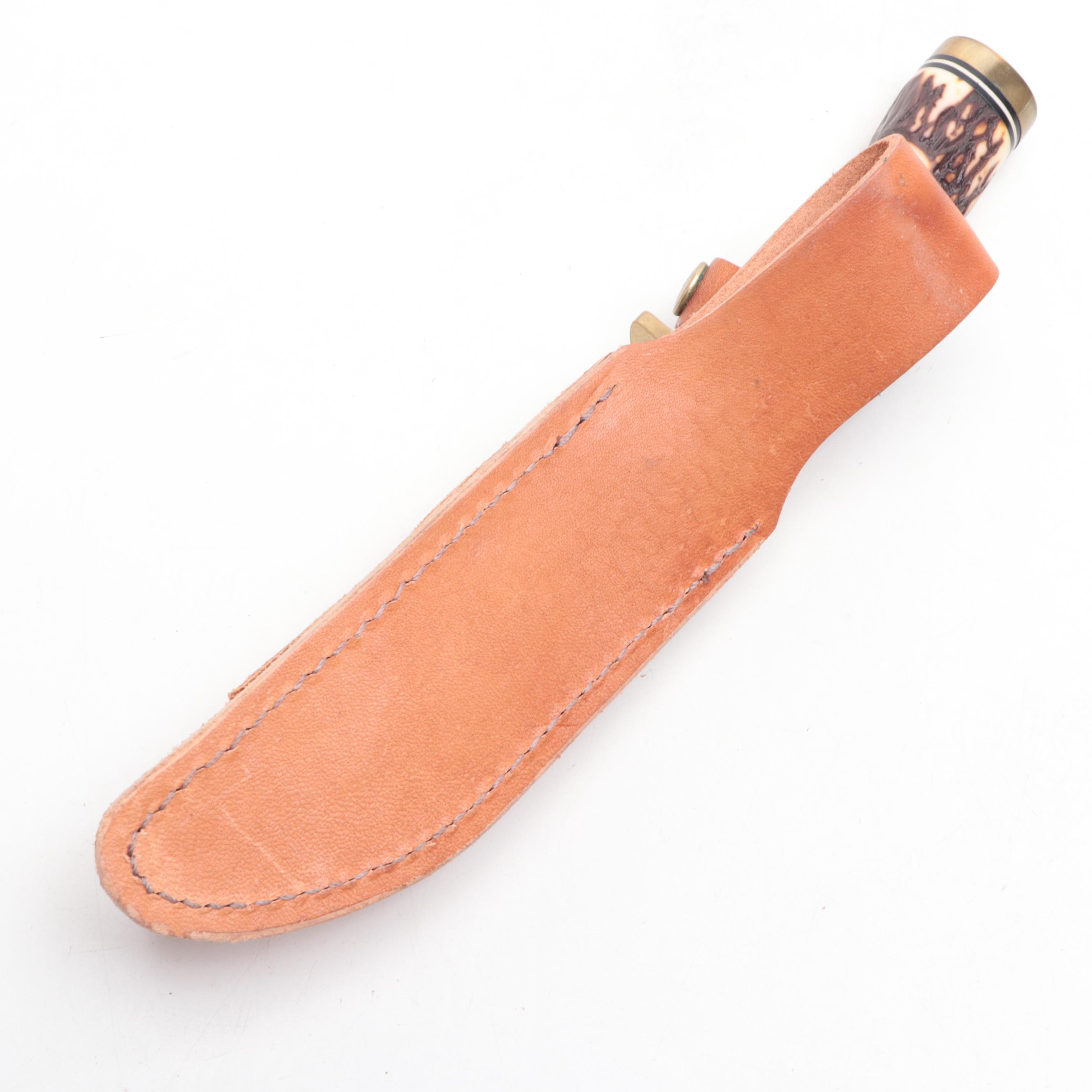 Schrade "Golden Spike" Fixed Blade Knife and Mother-of-Pearl Folding Knife