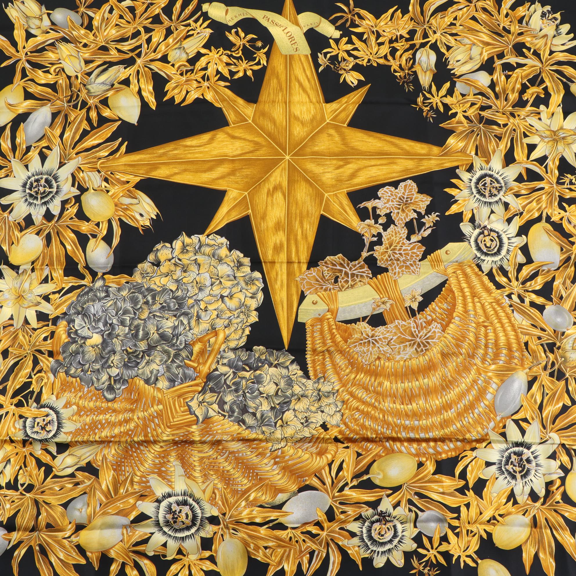 Hermès "Passiflores" Scarf 90 in Silk Twill