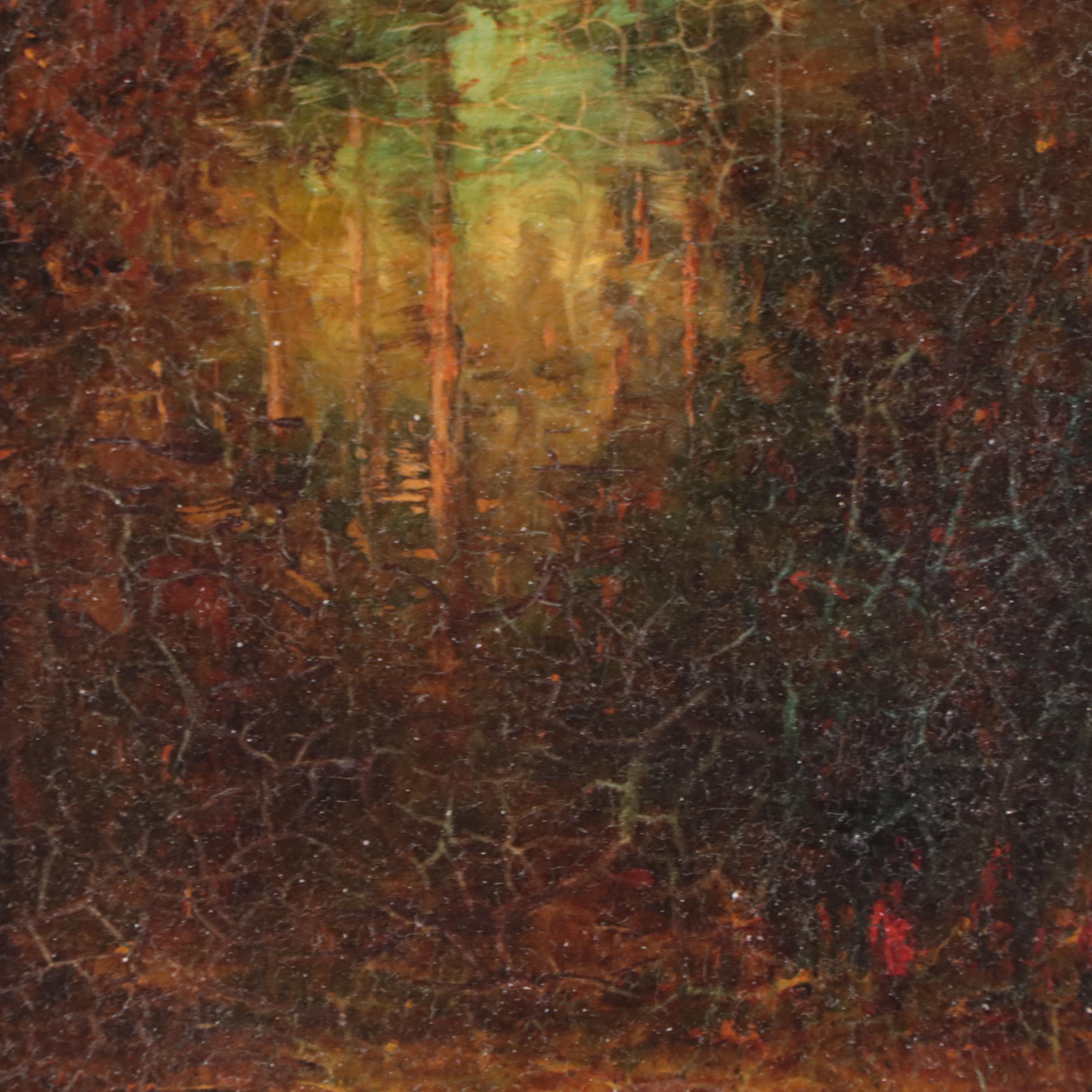 Hudson Mindell Kitchell Woodland Interior Landscape Oil Painting, Circa 1913