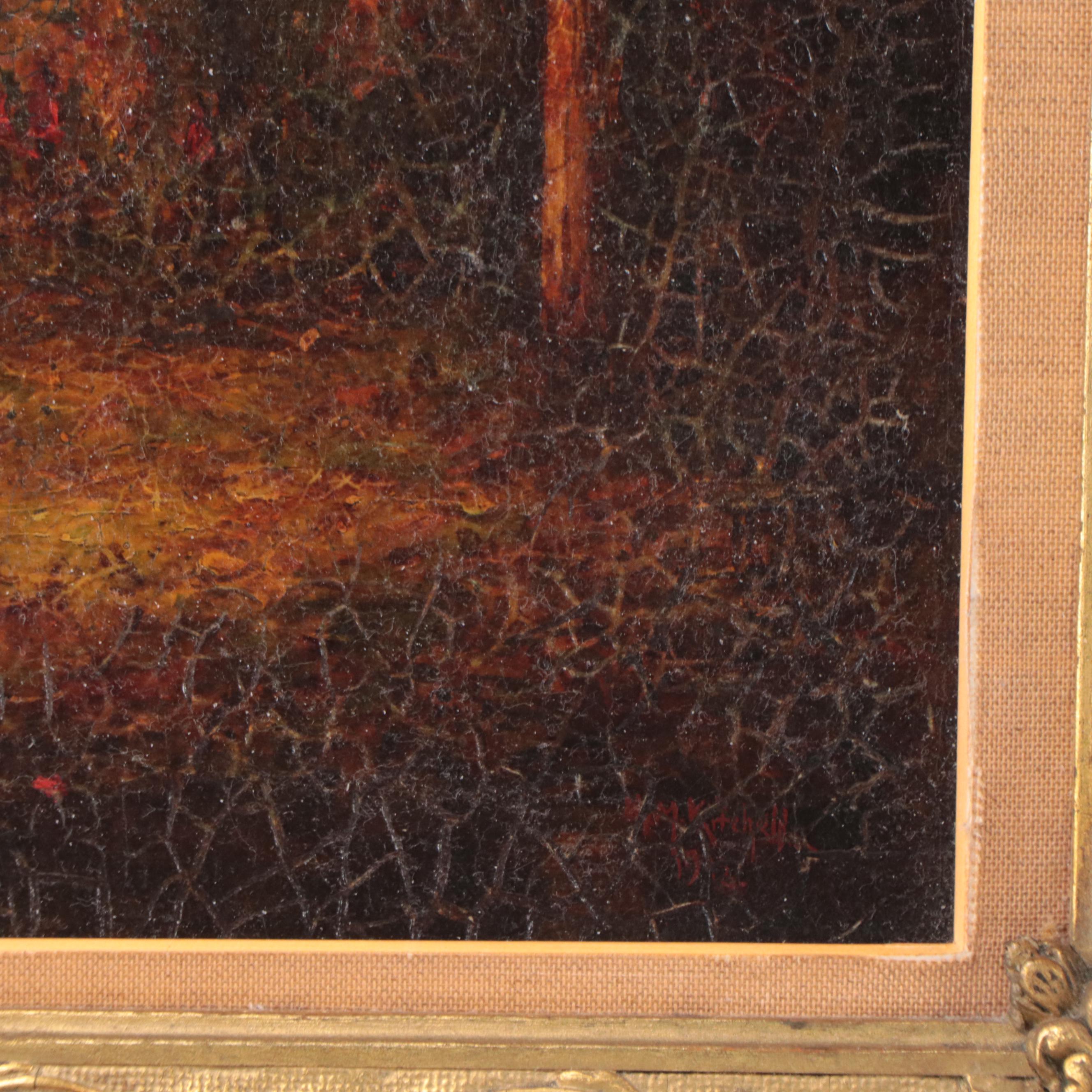 Hudson Mindell Kitchell Woodland Interior Landscape Oil Painting, Circa 1913