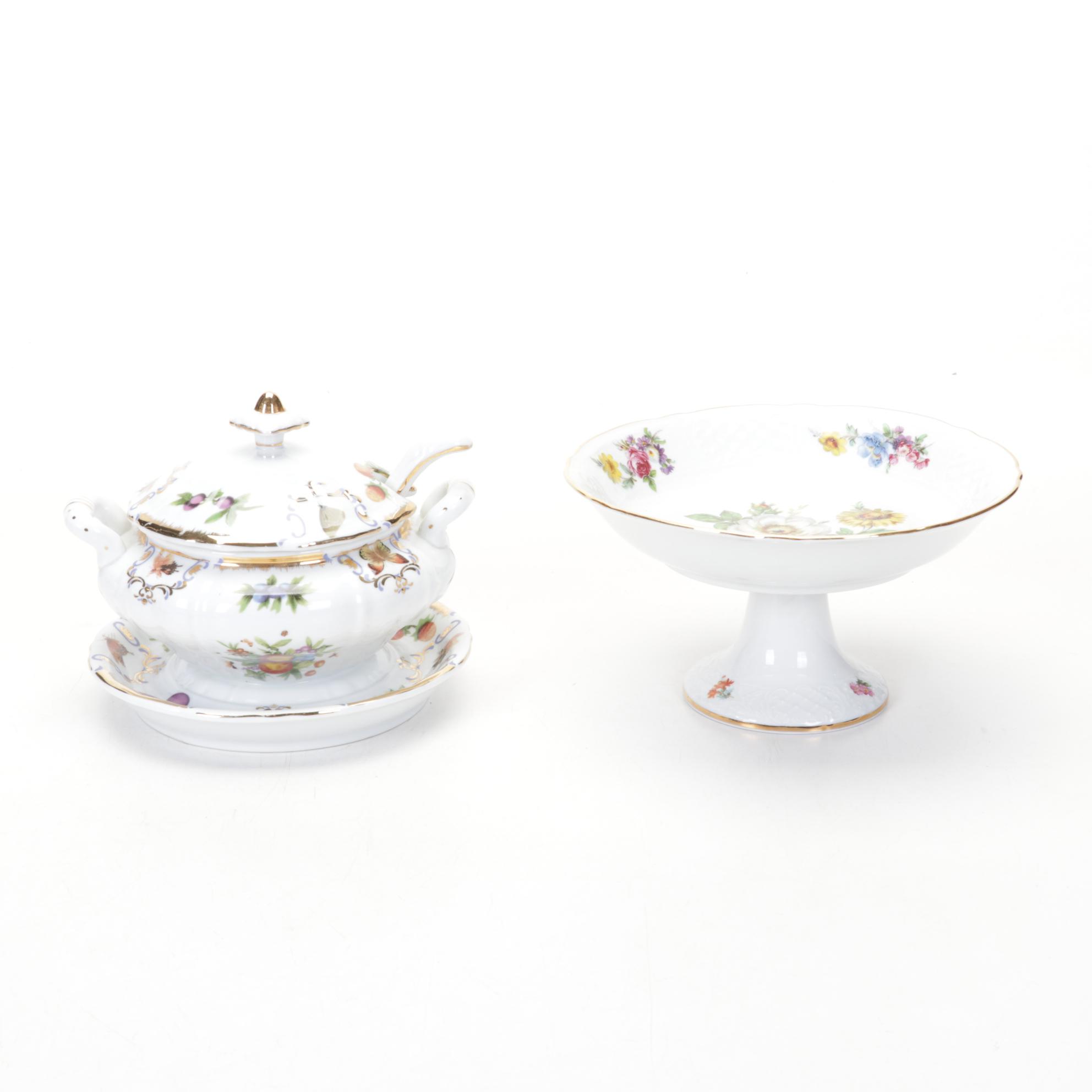 Schumann Compote with Limoges and Other European Porcelain Tableware and Boxes
