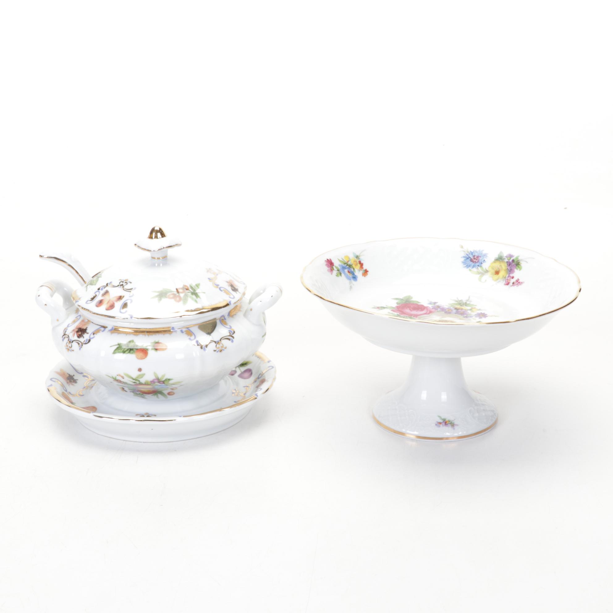 Schumann Compote with Limoges and Other European Porcelain Tableware and Boxes
