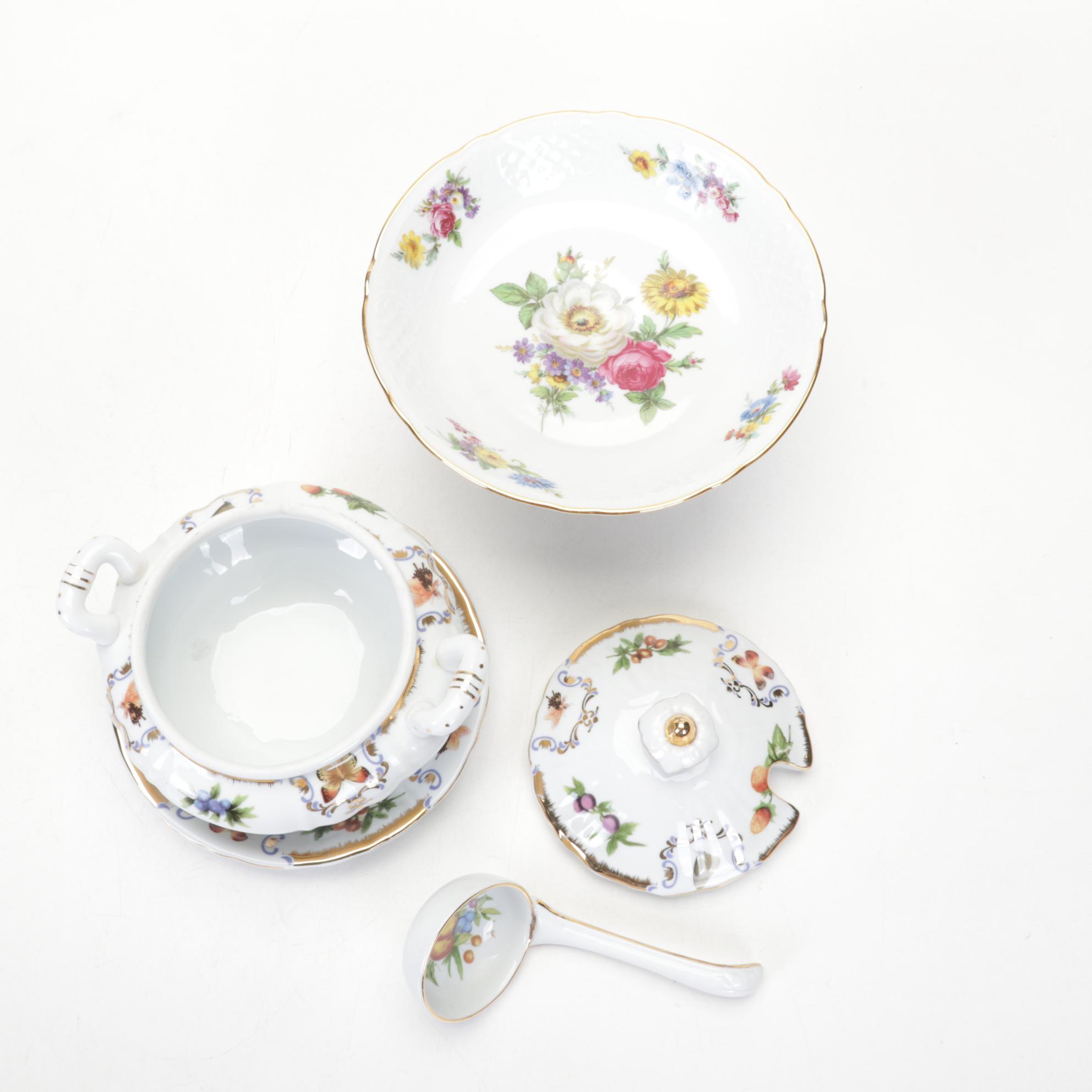 Schumann Compote with Limoges and Other European Porcelain Tableware and Boxes