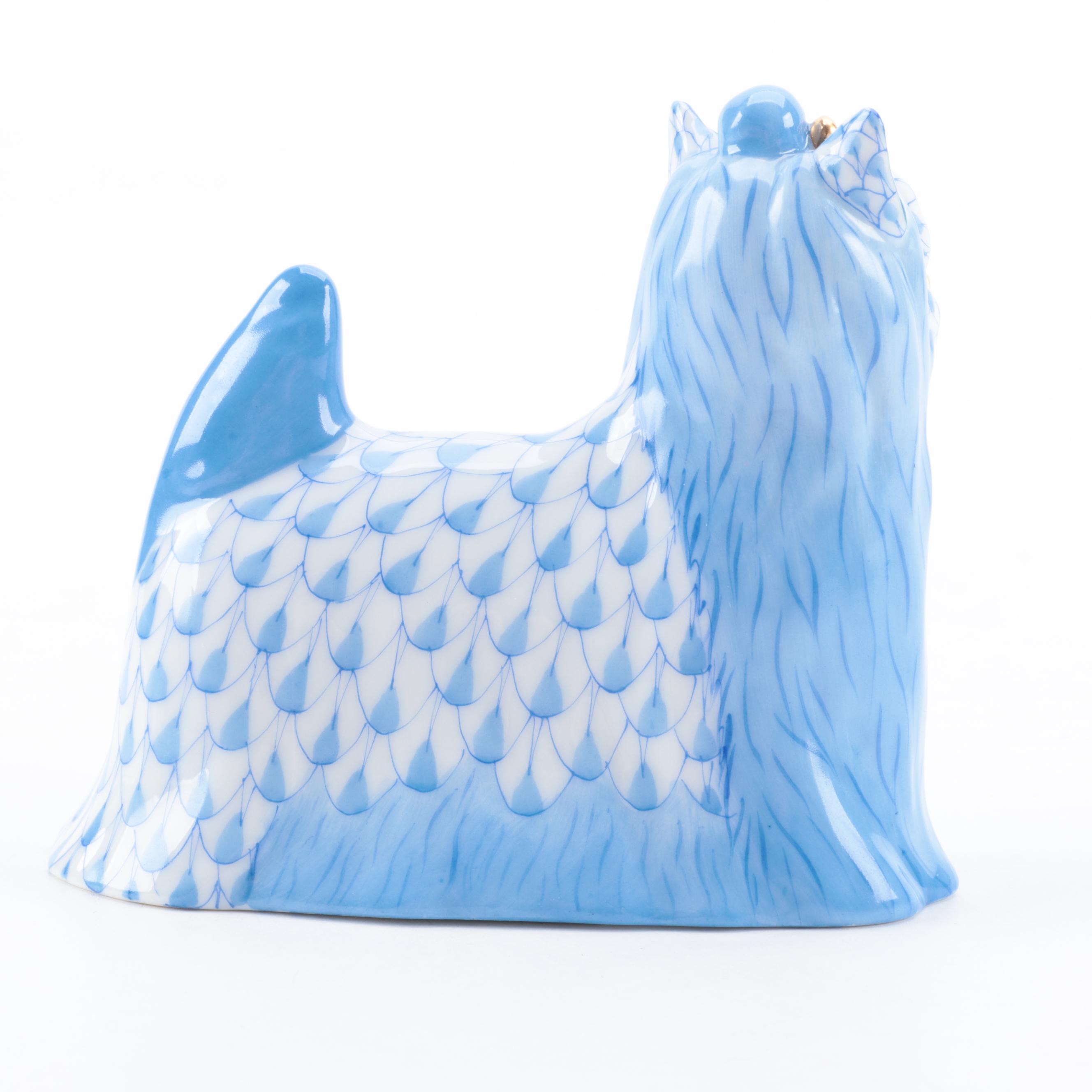 Herend Blue Fishnet with Gold "Yorkshire Terrier" Porcelain Figurine