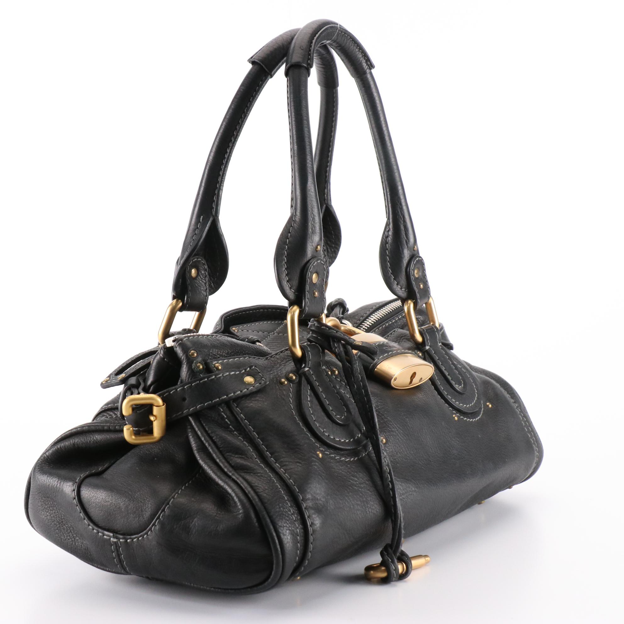 Chloé Medium Paddington Shoulder Bag in Black Pebbled Leather