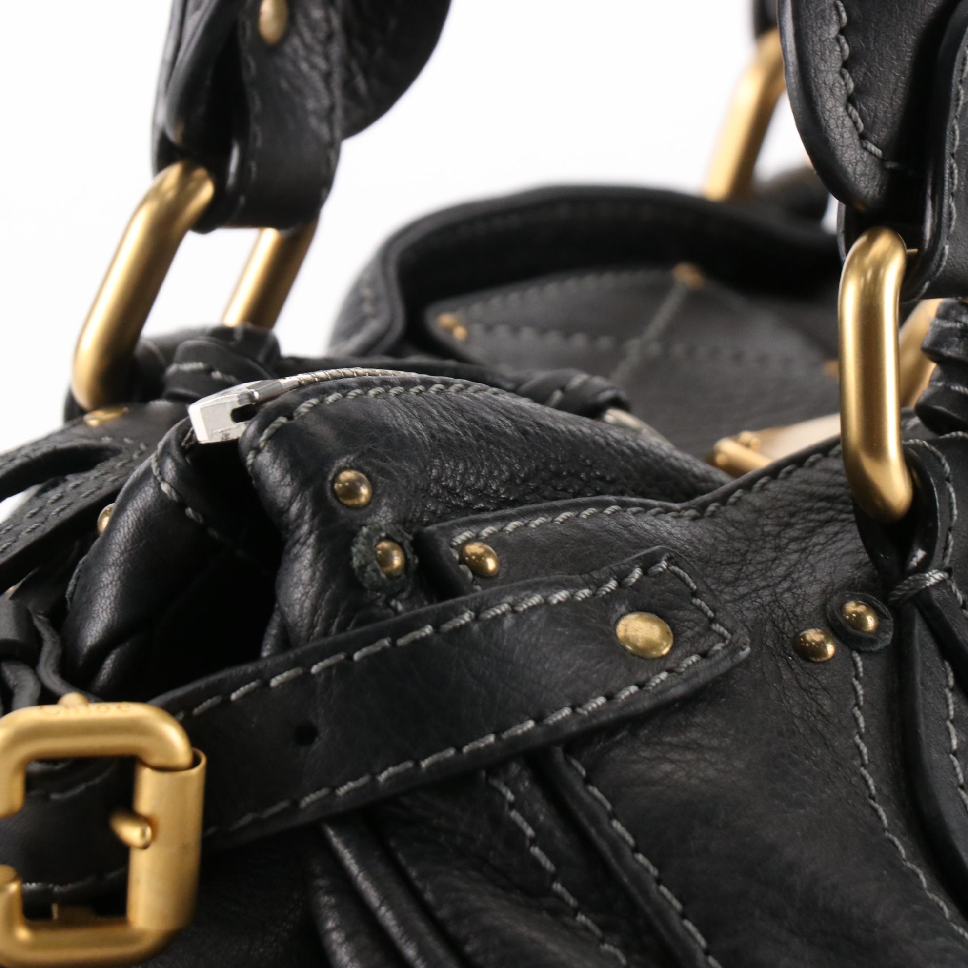 Chloé Medium Paddington Shoulder Bag in Black Pebbled Leather