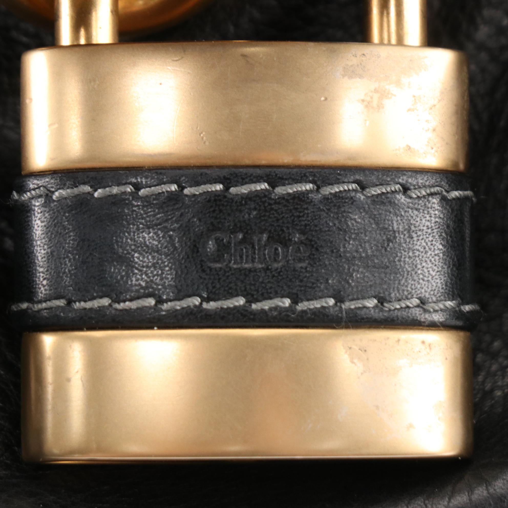 Chloé Medium Paddington Shoulder Bag in Black Pebbled Leather