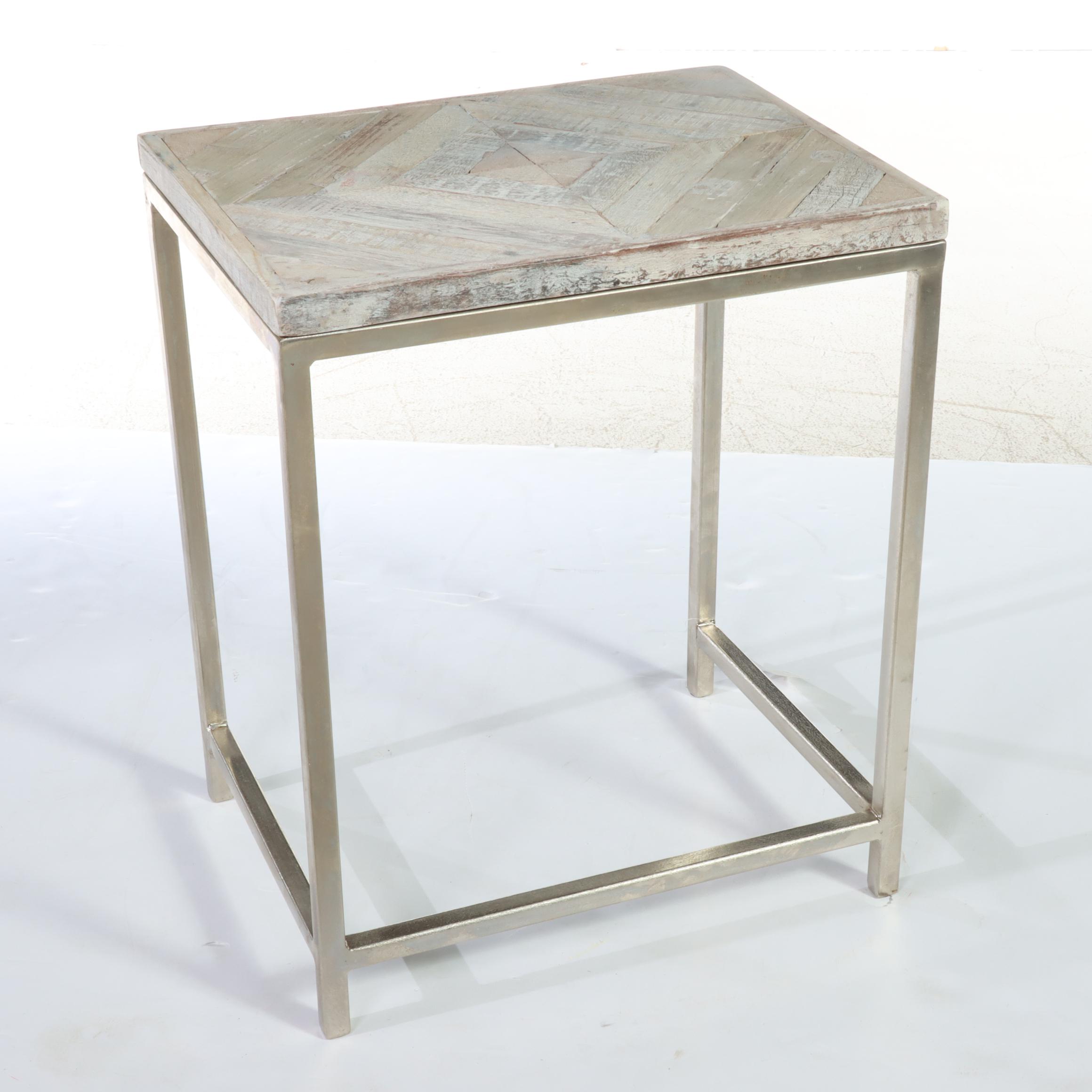 Blue Ocean Traders Contemporary Parquet Wood and Metal Nesting Tables