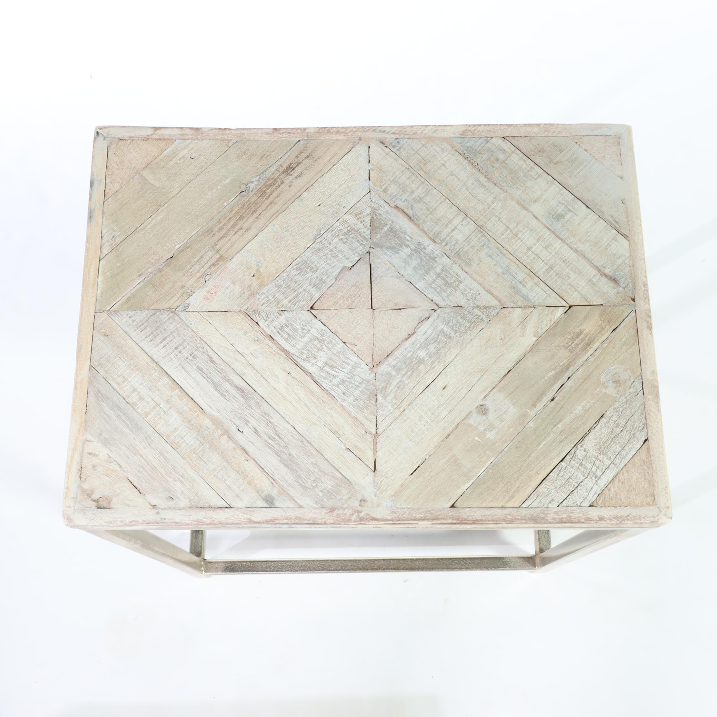 Blue Ocean Traders Contemporary Parquet Wood and Metal Nesting Tables