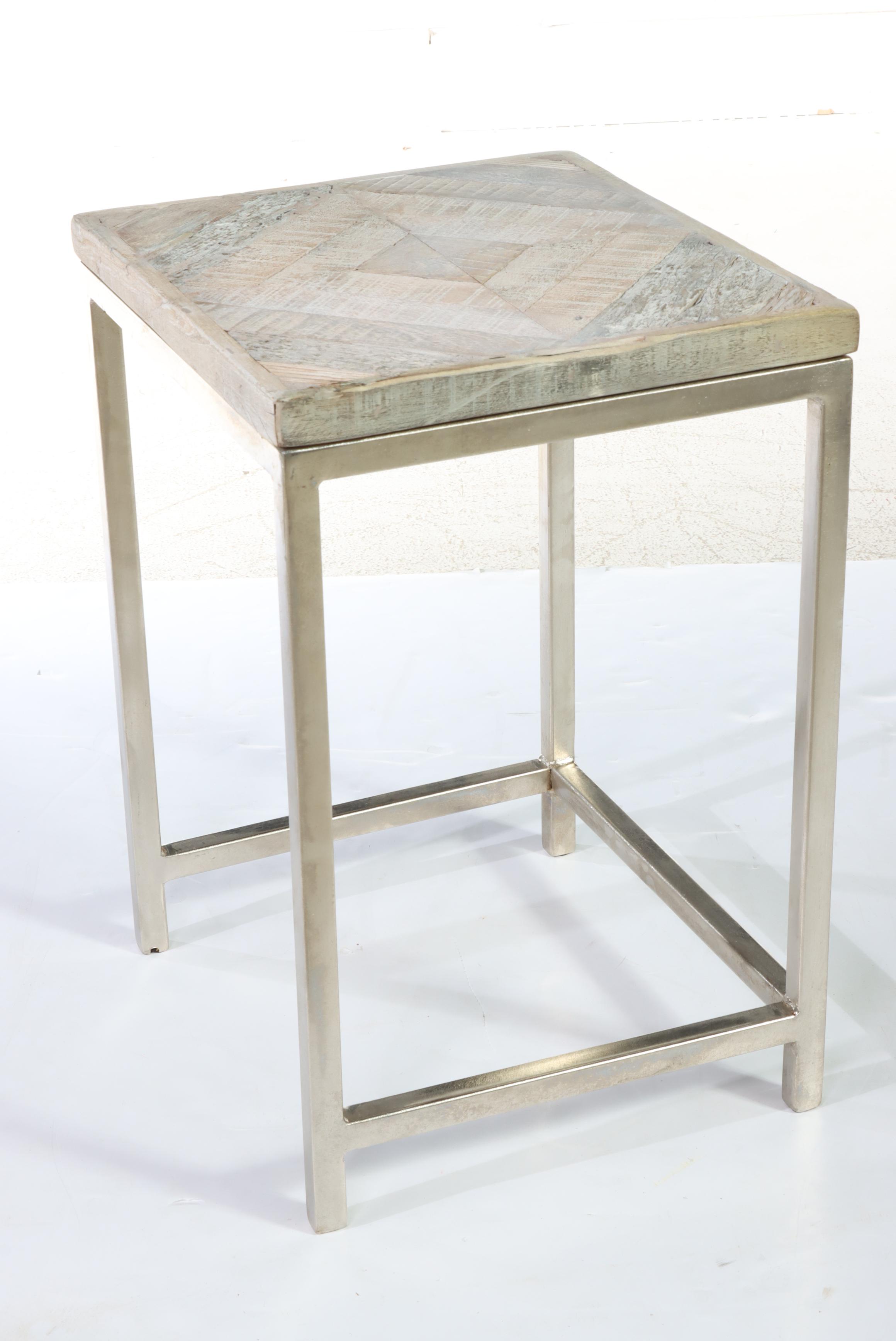 Blue Ocean Traders Contemporary Parquet Wood and Metal Nesting Tables