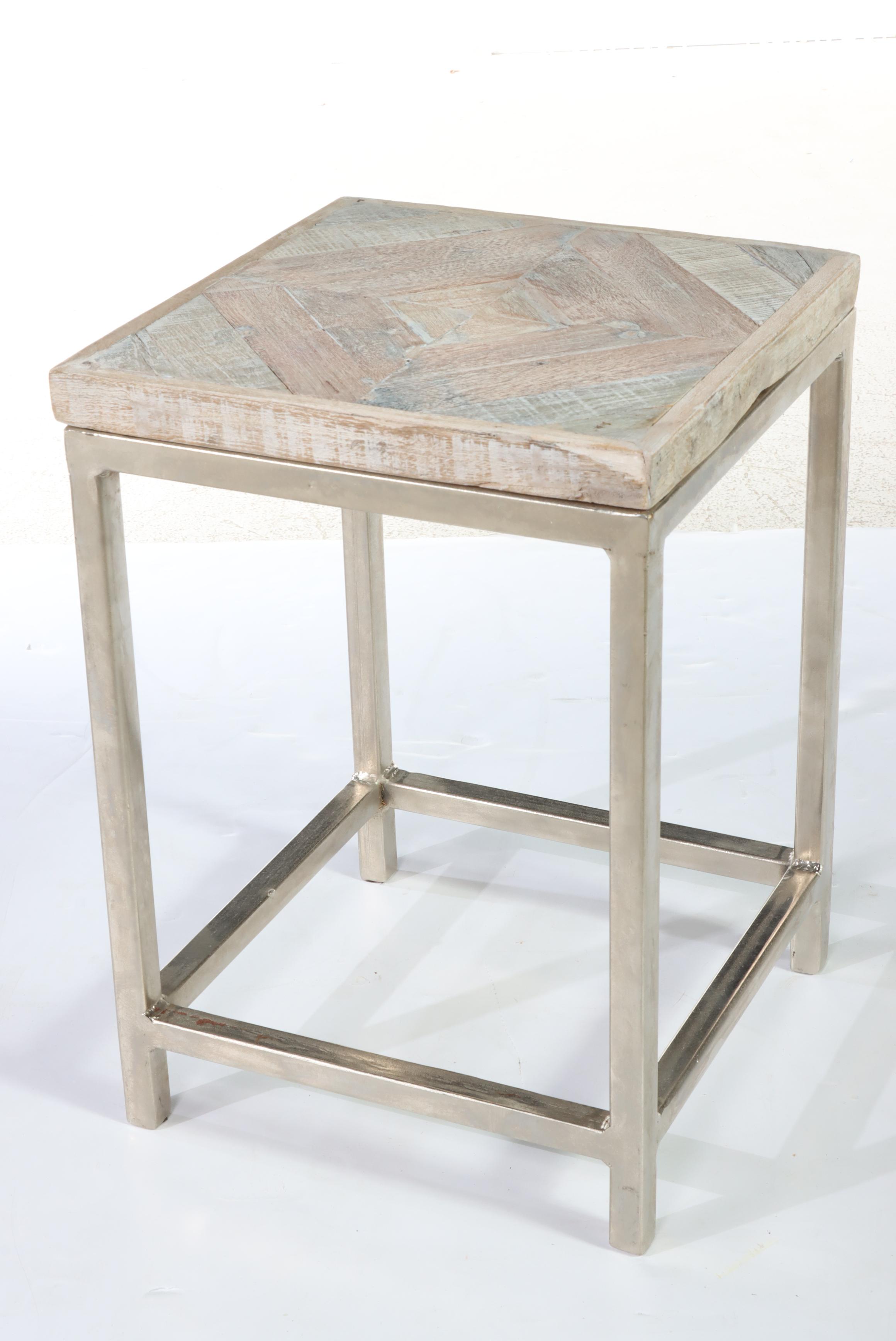Blue Ocean Traders Contemporary Parquet Wood and Metal Nesting Tables