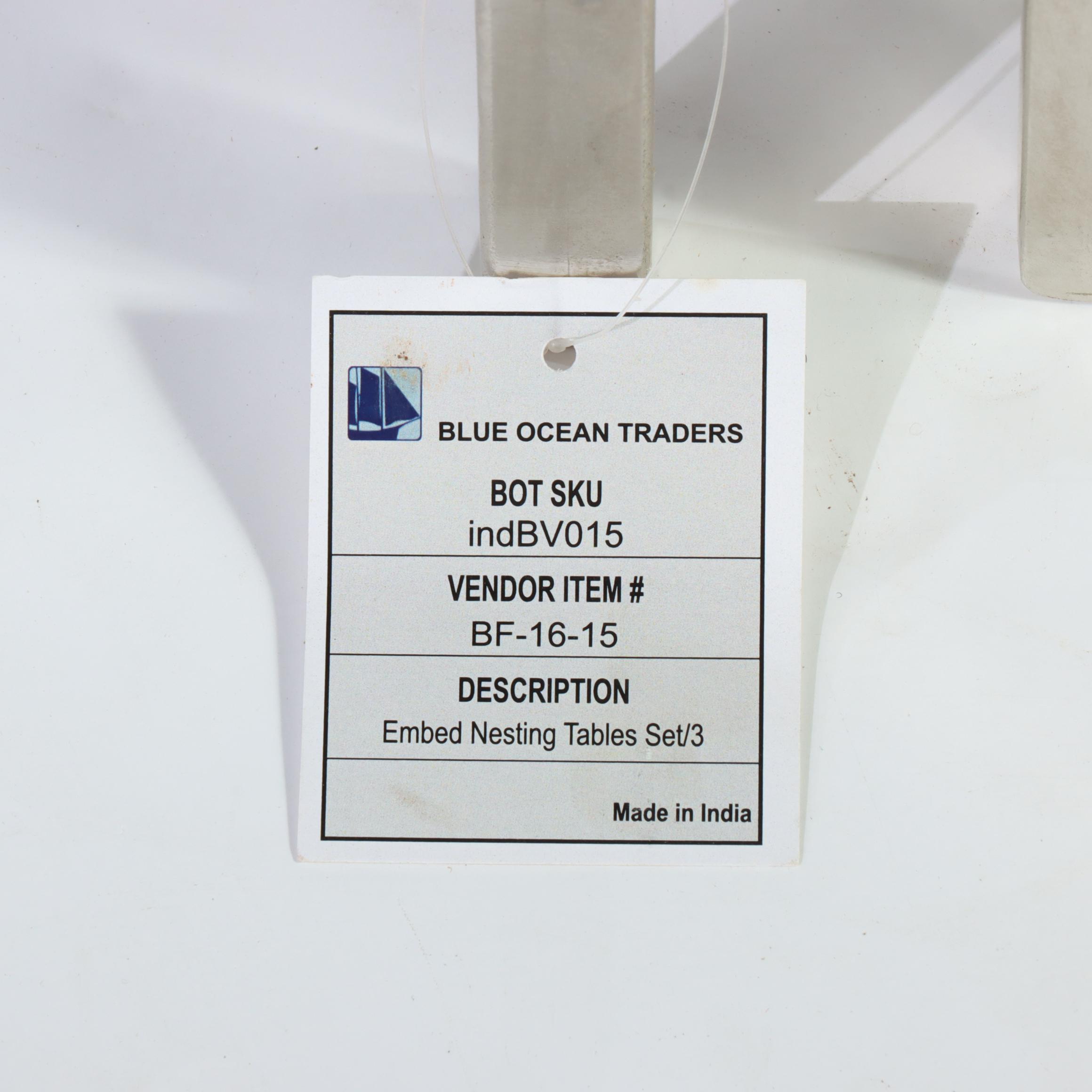 Blue Ocean Traders Contemporary Parquet Wood and Metal Nesting Tables