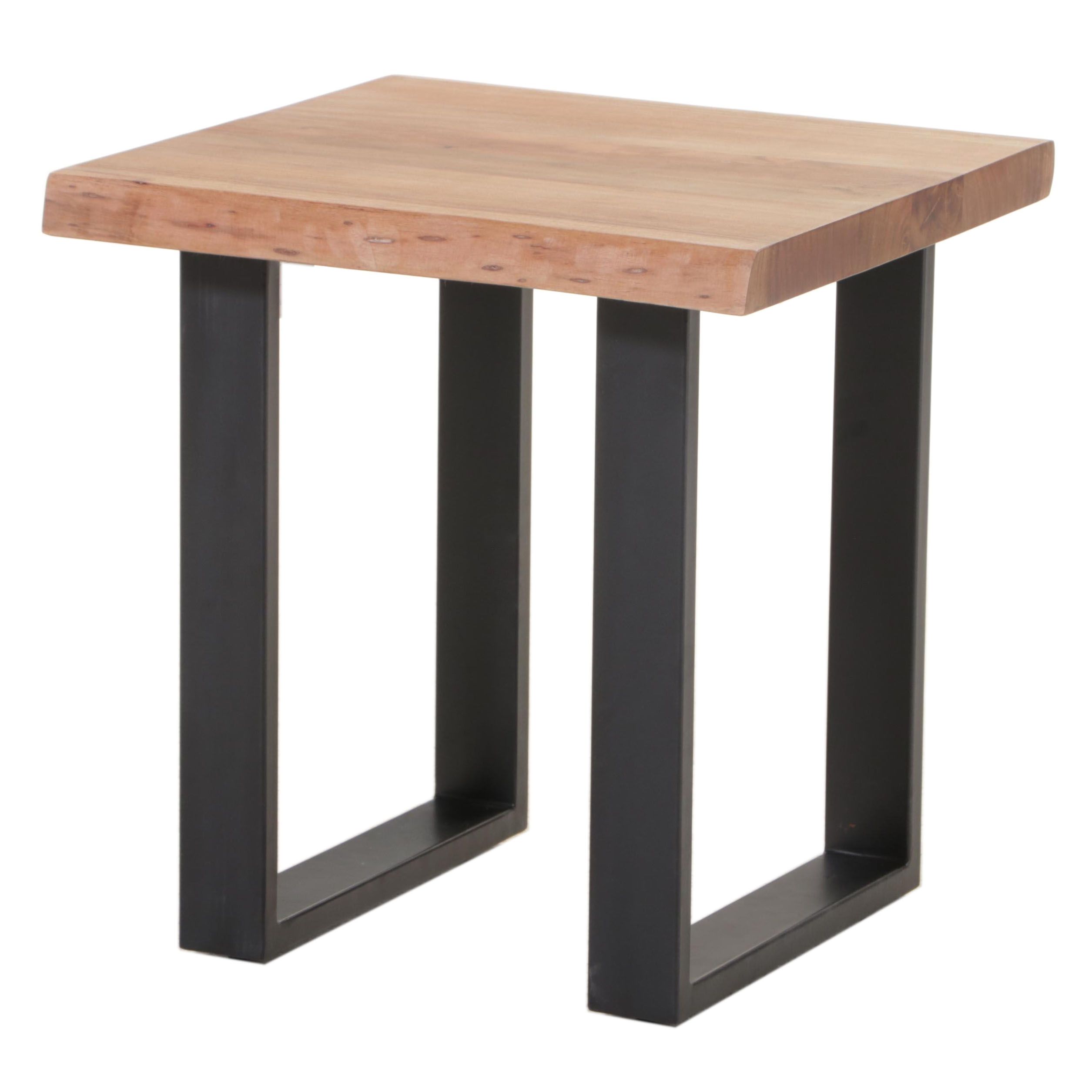Modernist Style Metal and Live Edge Top Side Table