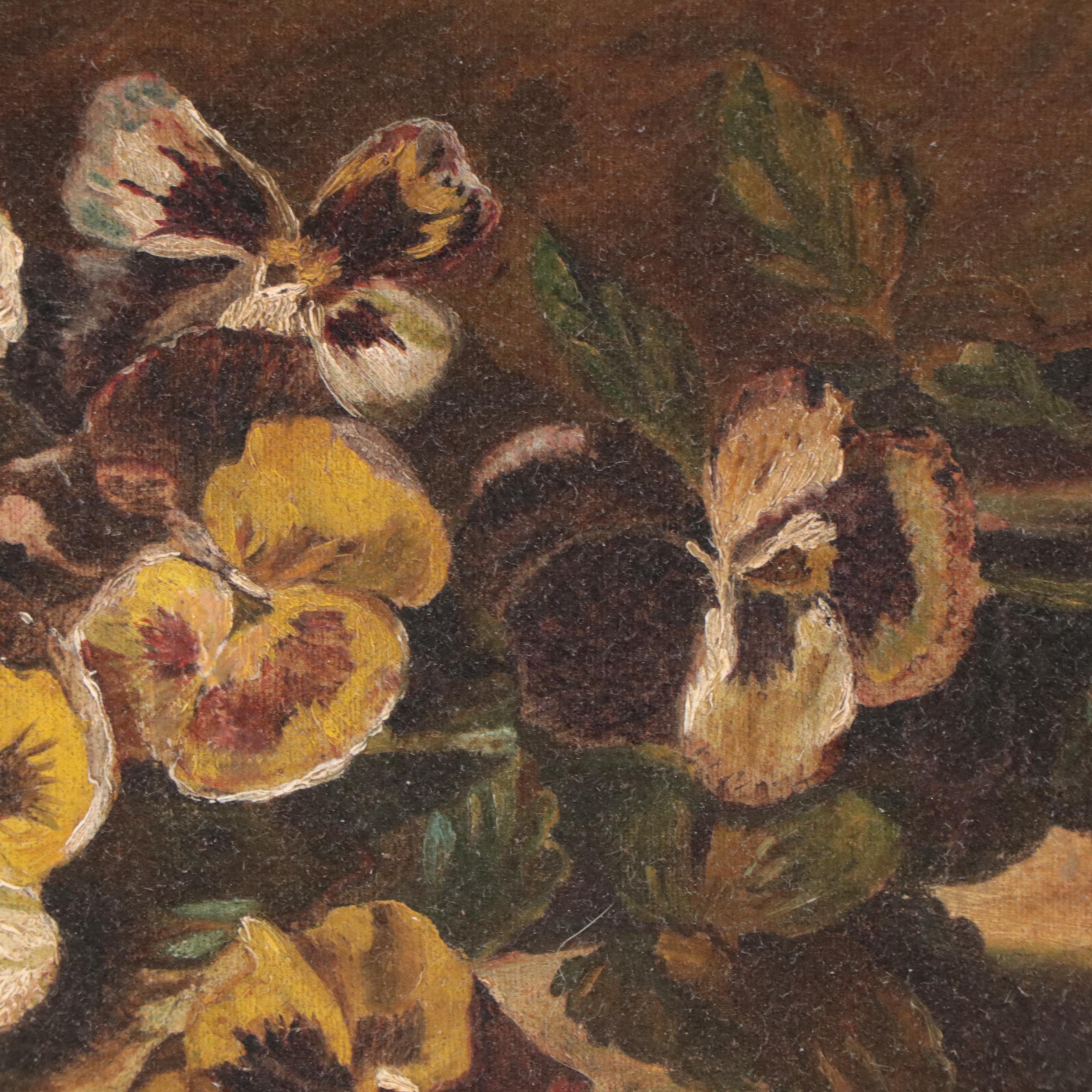 Kittie Griswell Floral Still Life Oil Painting of Pansies, Circa 1900