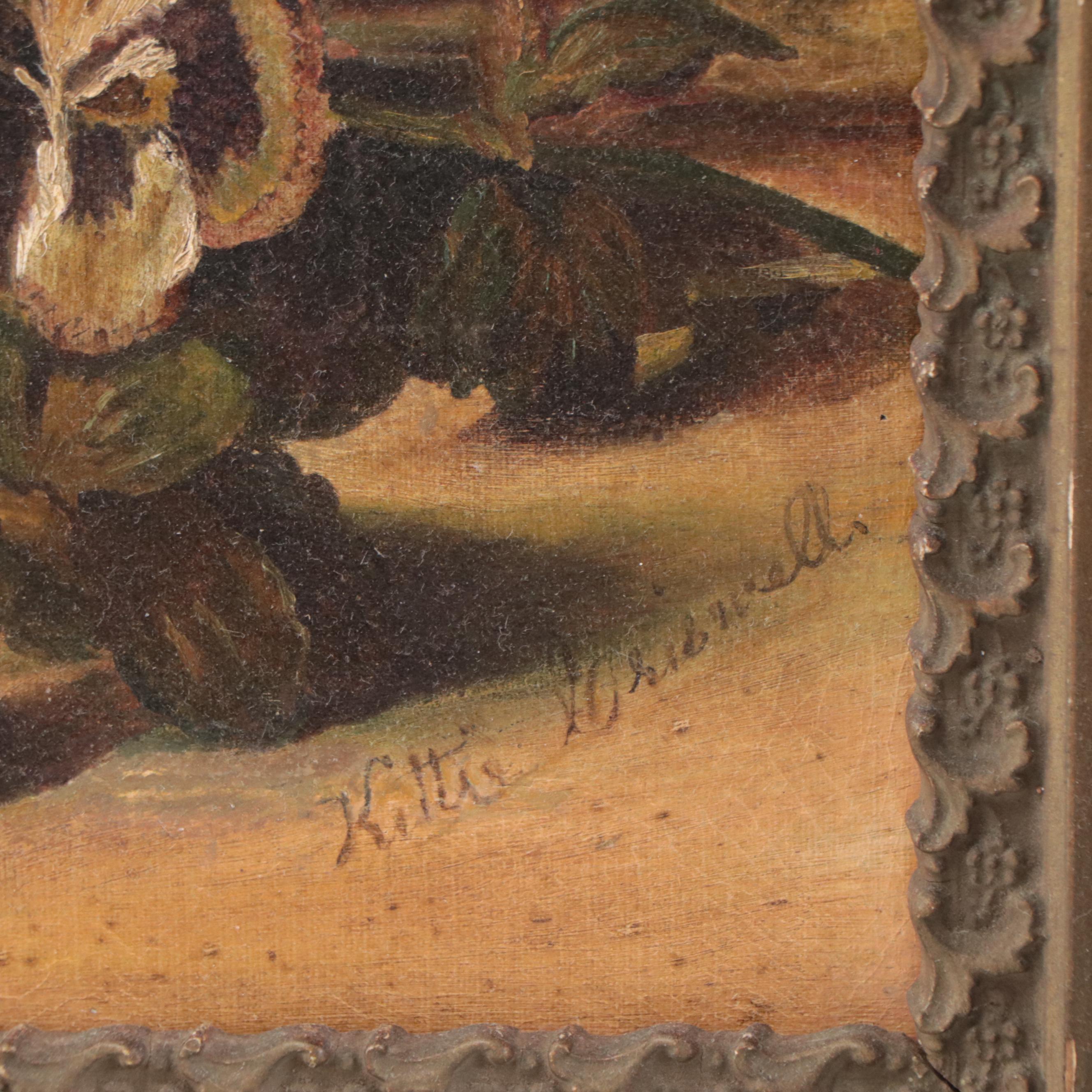 Kittie Griswell Floral Still Life Oil Painting of Pansies, Circa 1900