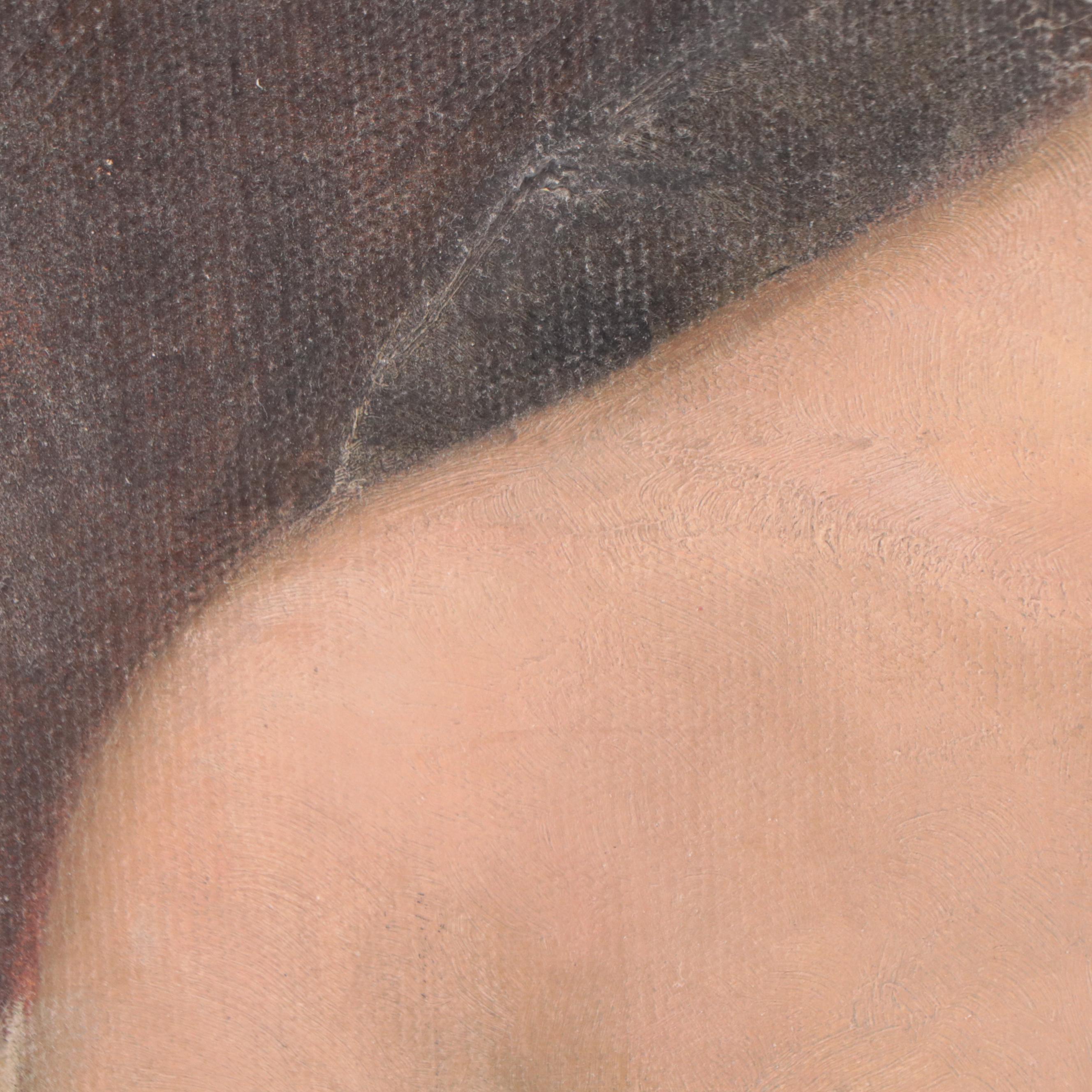 European School Style Portrait Oil Painting of Young Woman  With Head Scarf