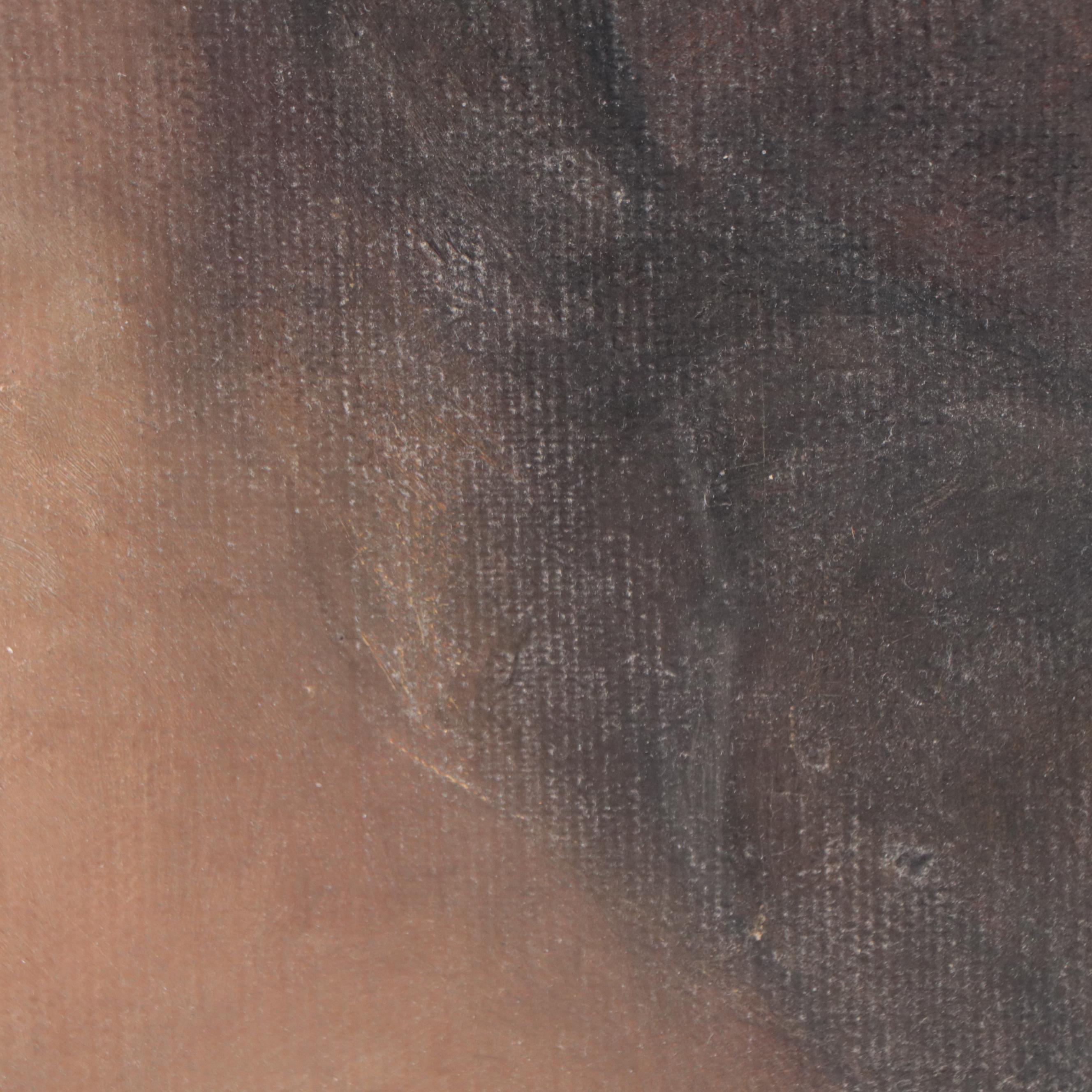 European School Style Portrait Oil Painting of Young Woman  With Head Scarf