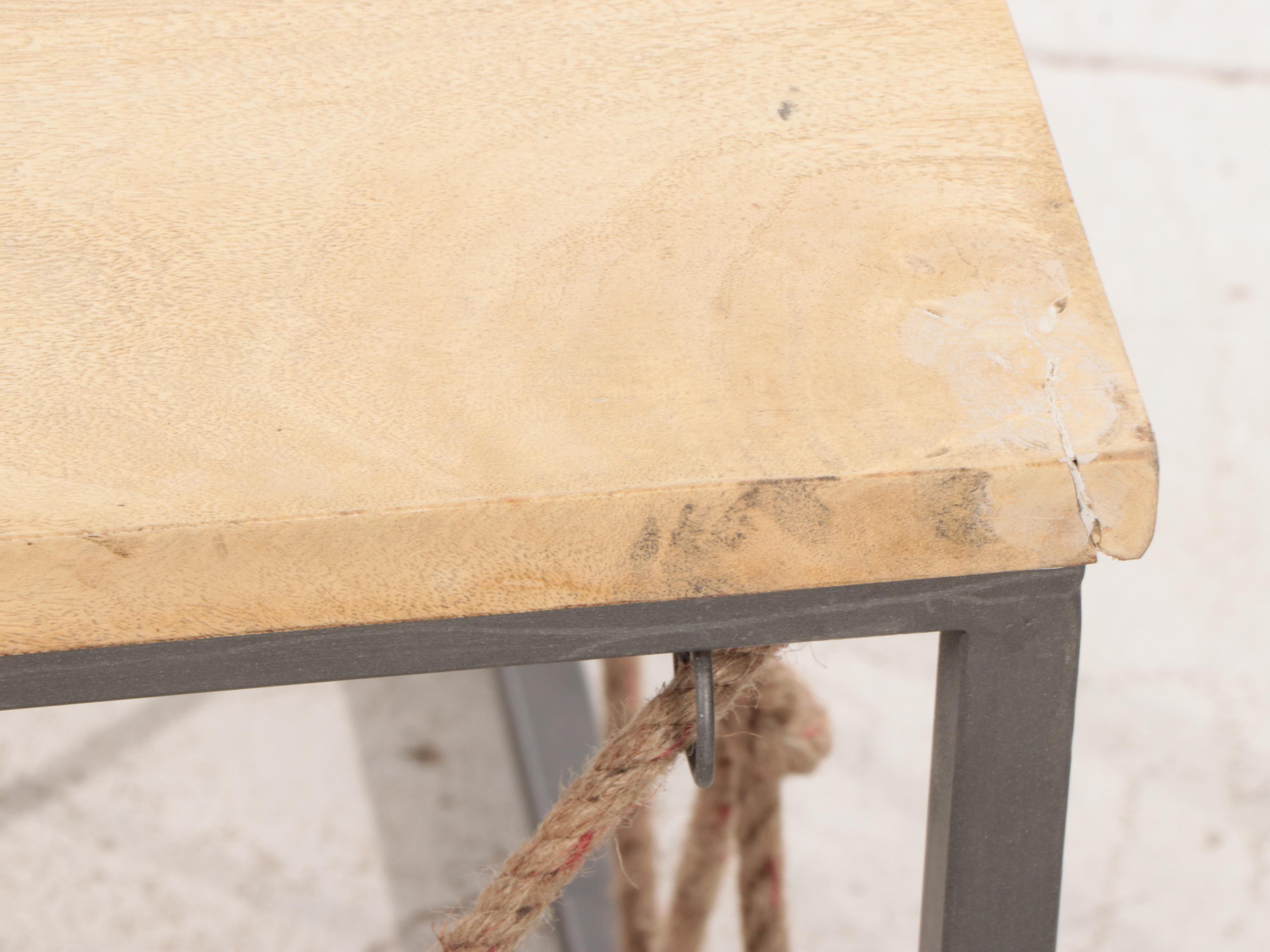 Contemporary Wood, Metal and Jute Rope Coffee Table