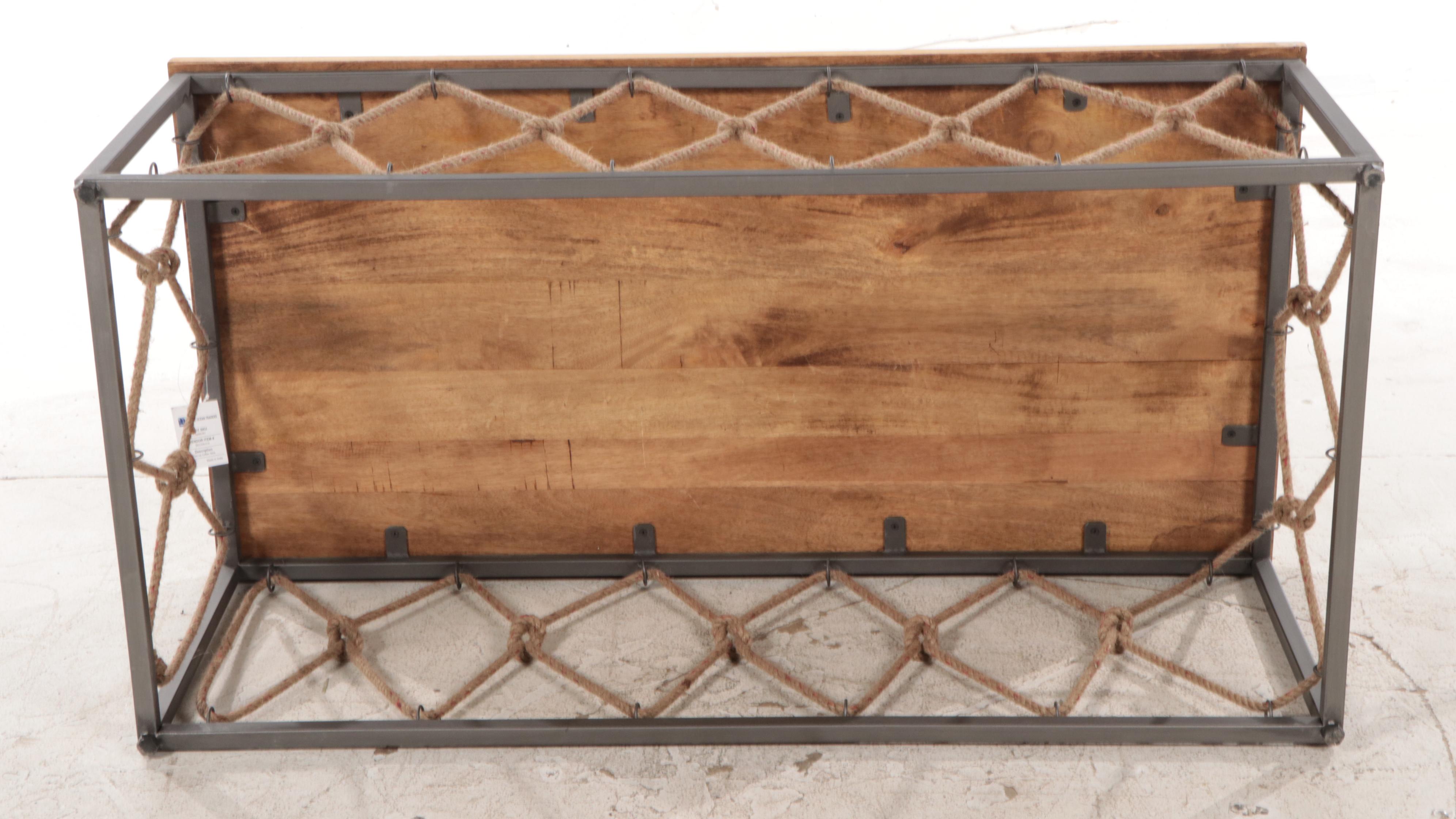 Contemporary Wood, Metal and Jute Rope Coffee Table