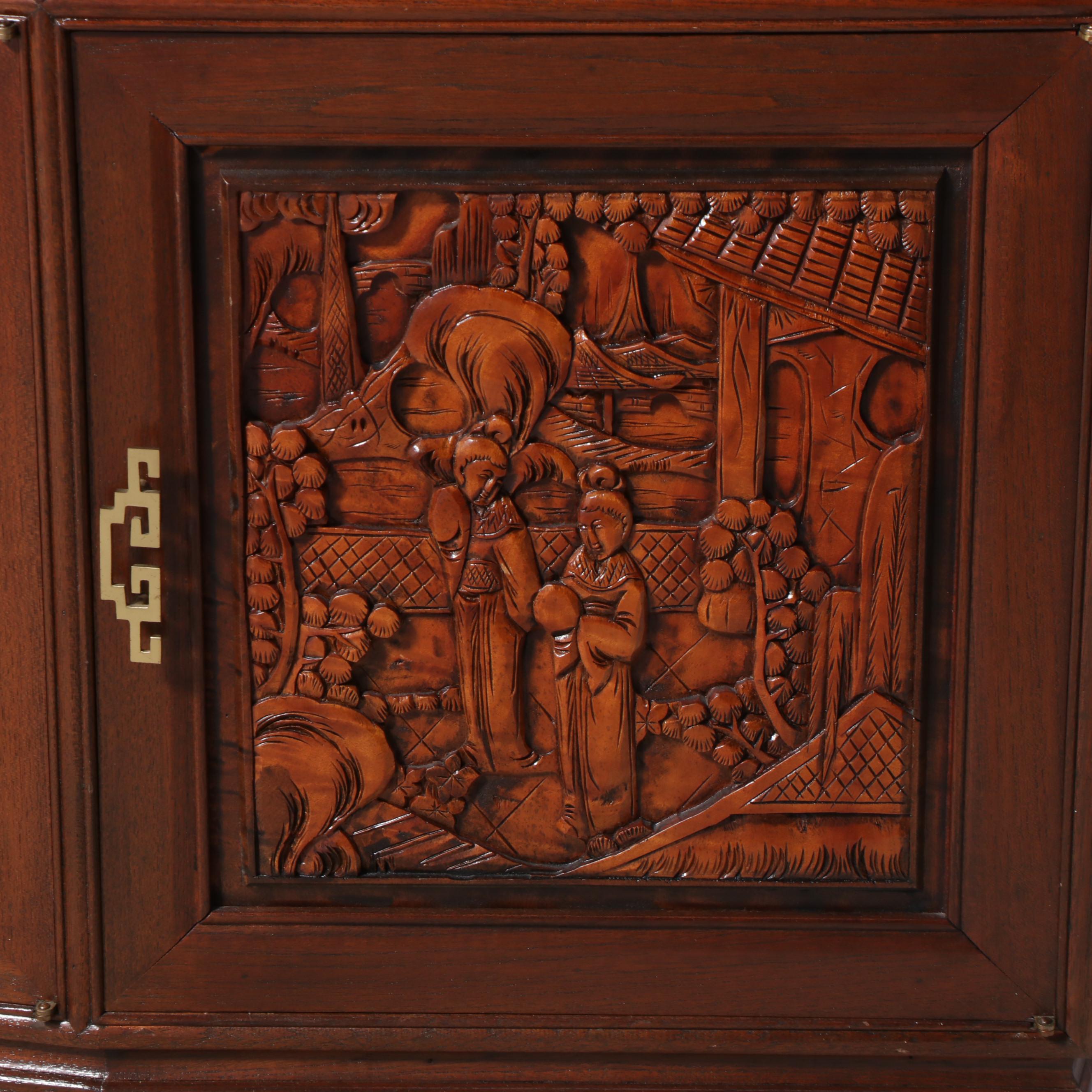 East Asian Carved Hardwood Illuminated China Cabinet