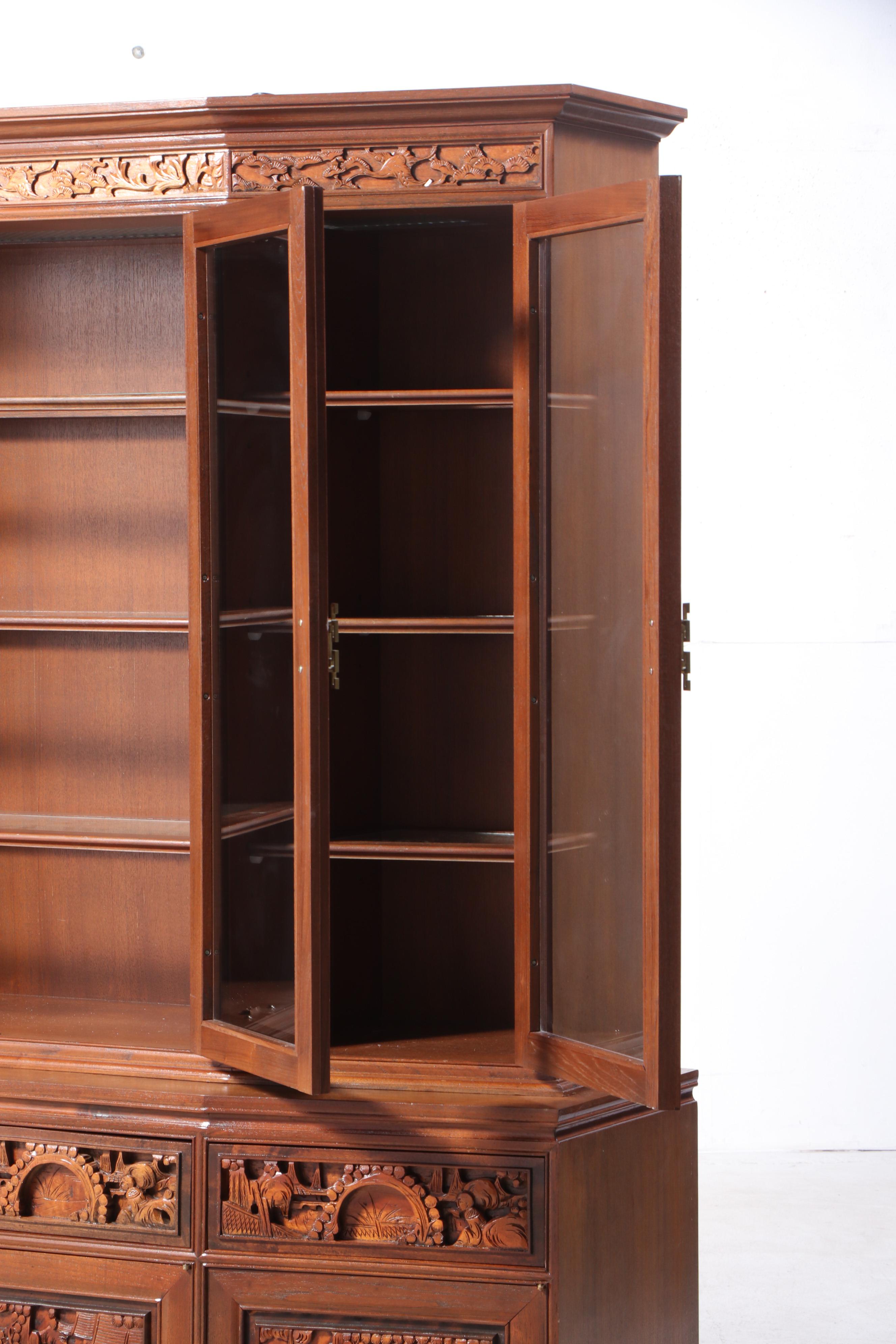 East Asian Carved Hardwood Illuminated China Cabinet