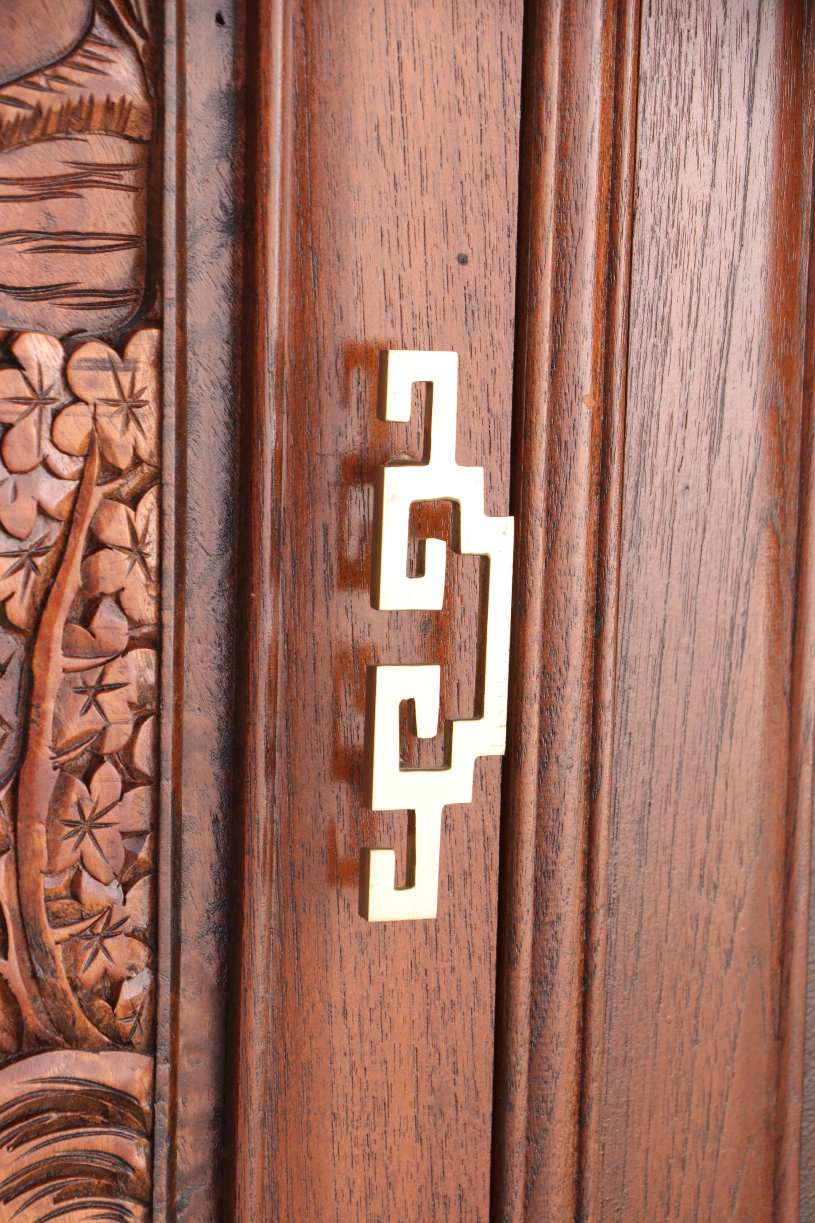 East Asian Carved Hardwood Illuminated China Cabinet
