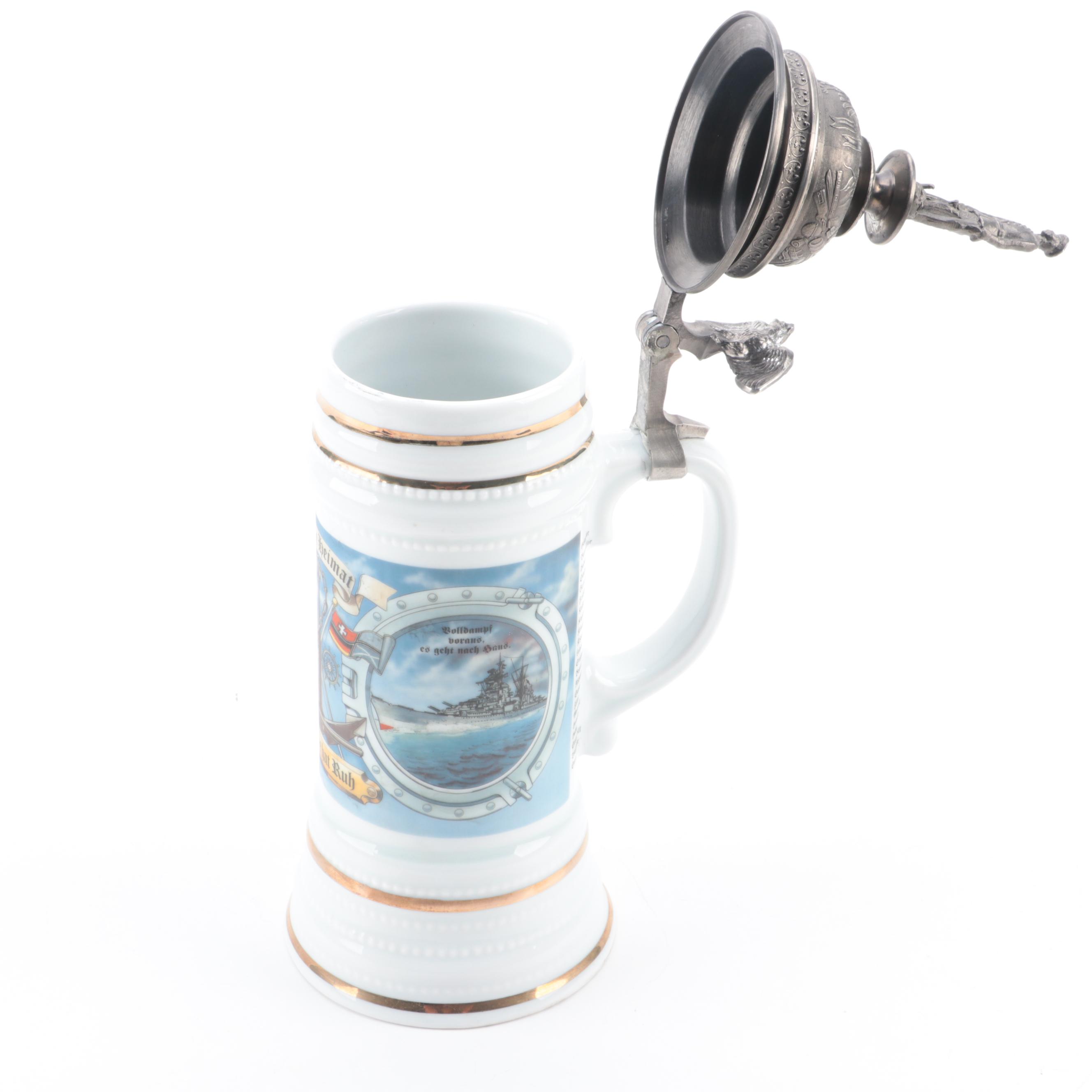 German Navy Porcelain Lithophane Beer Stein
