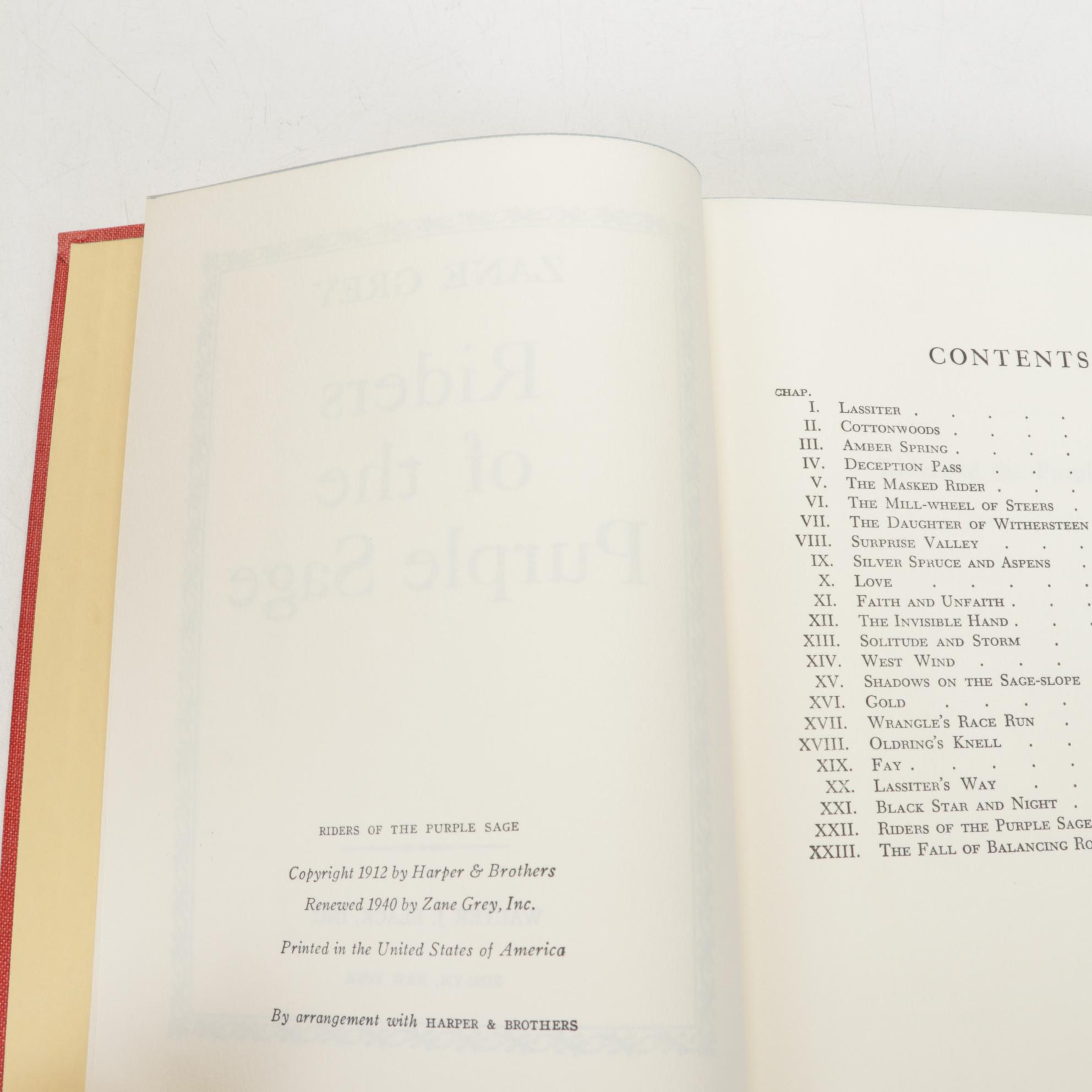 "Riders of the Purple Sage" and More Books by Zane Grey, Mid-20th Century