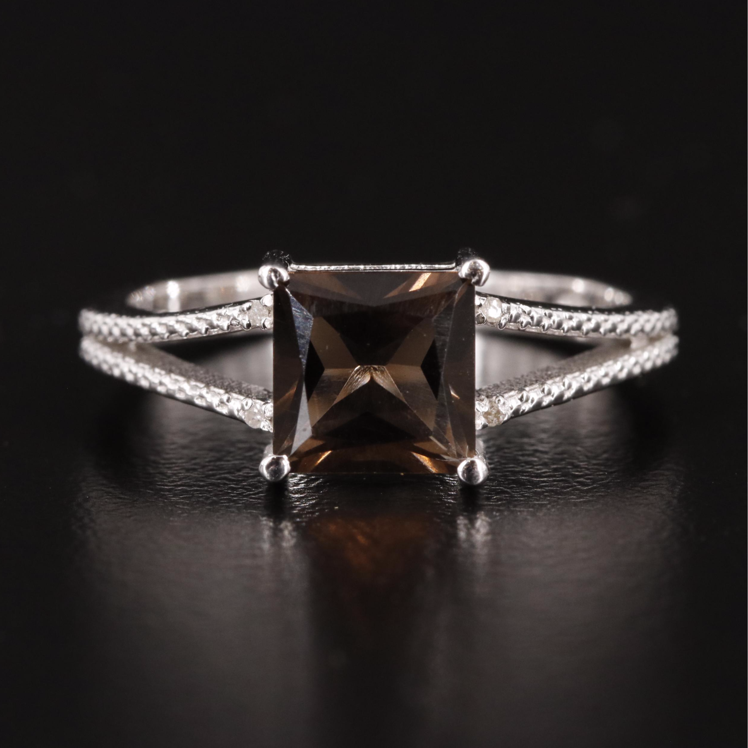 Sterling Smoky Quartz and Diamond Ring