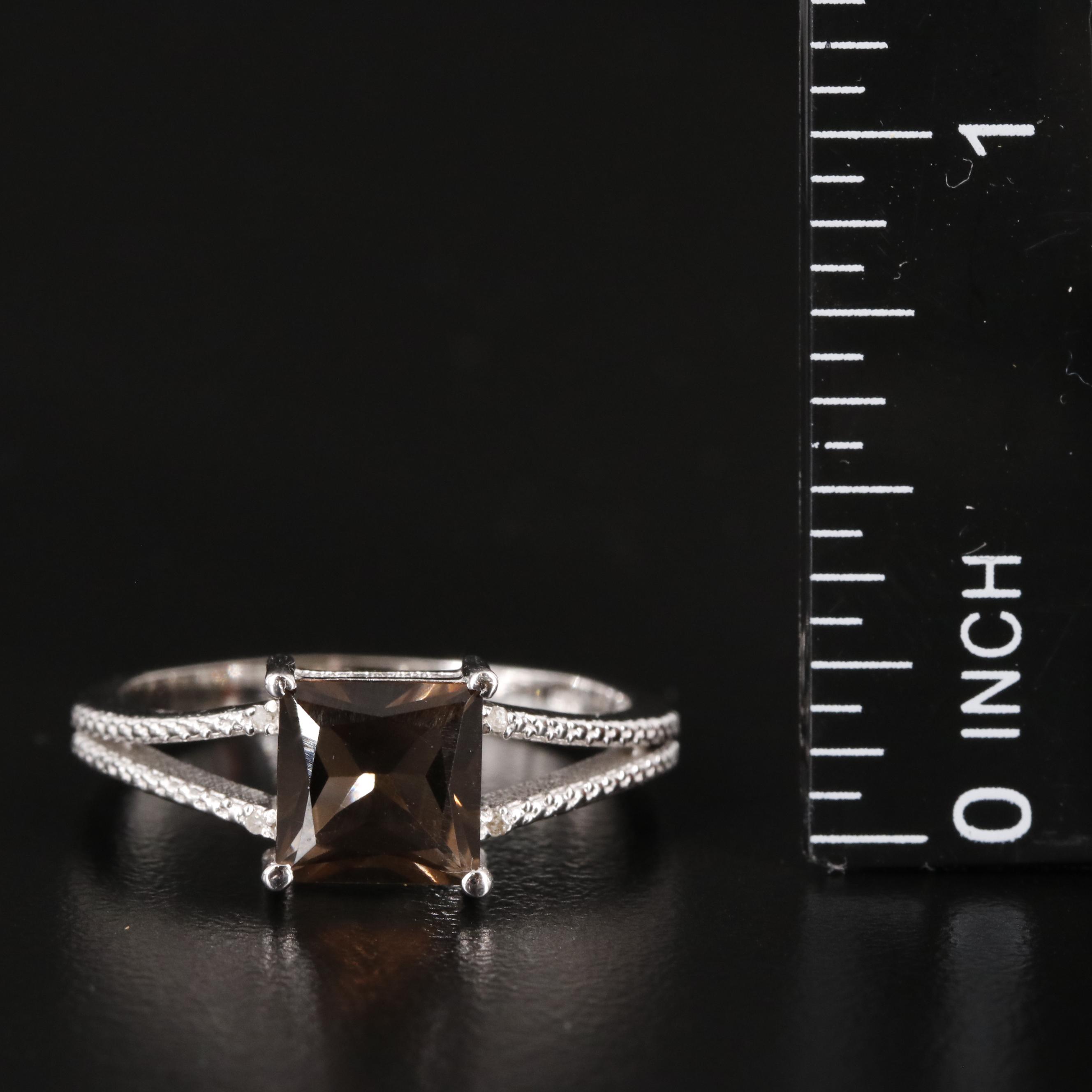 Sterling Smoky Quartz and Diamond Ring