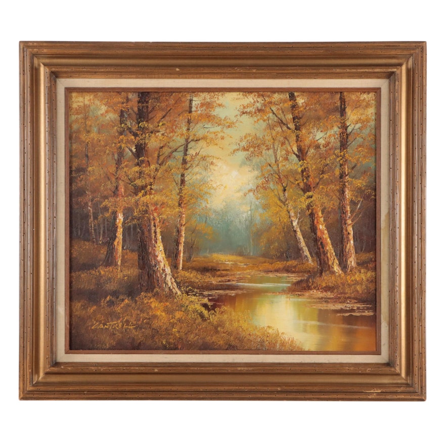 Phillip Cantrell Autumn Landscape Oil Painting, Late 20th Century