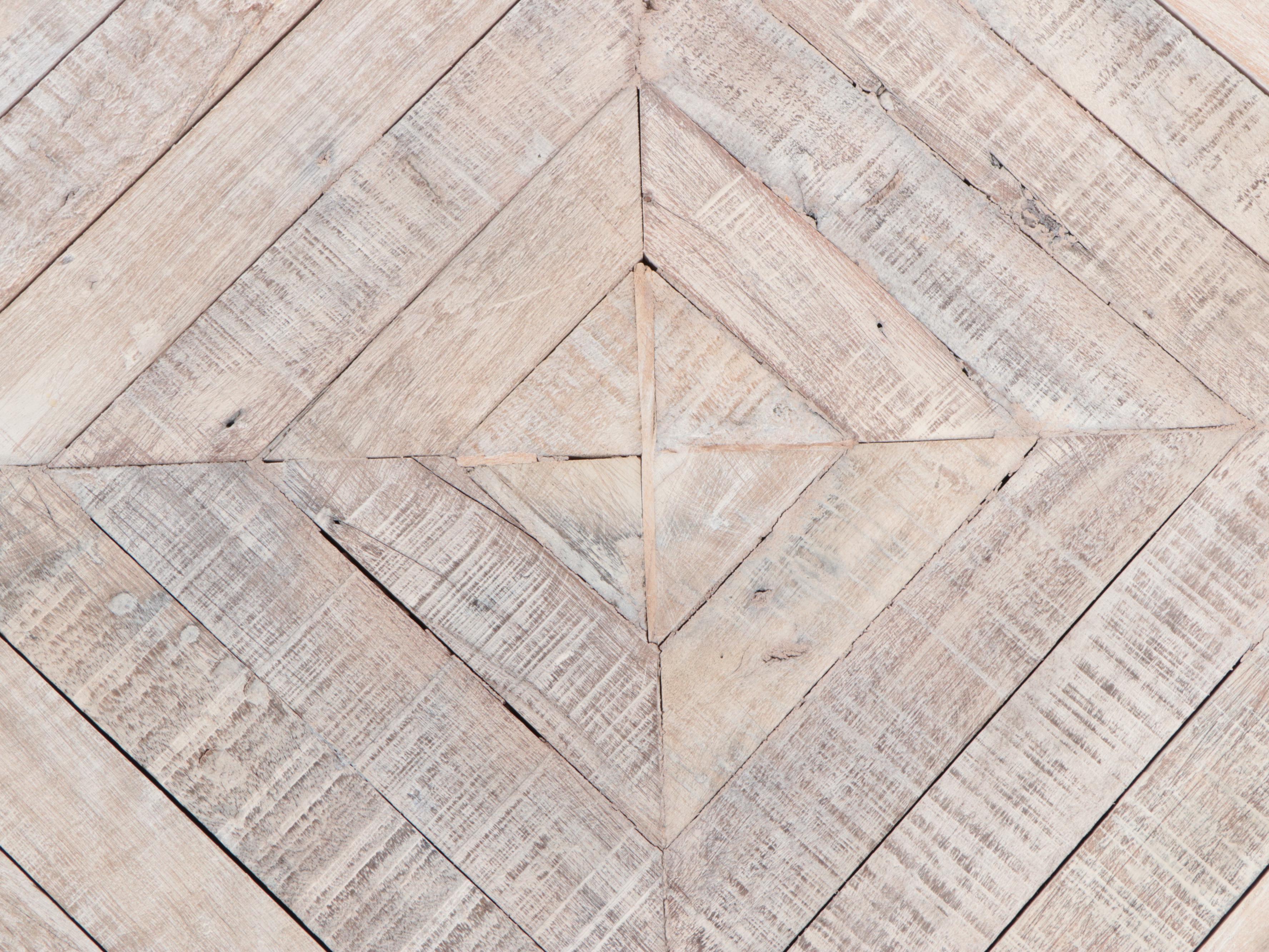 Modernist Style Wood Parquetry Top Metal Coffee Table