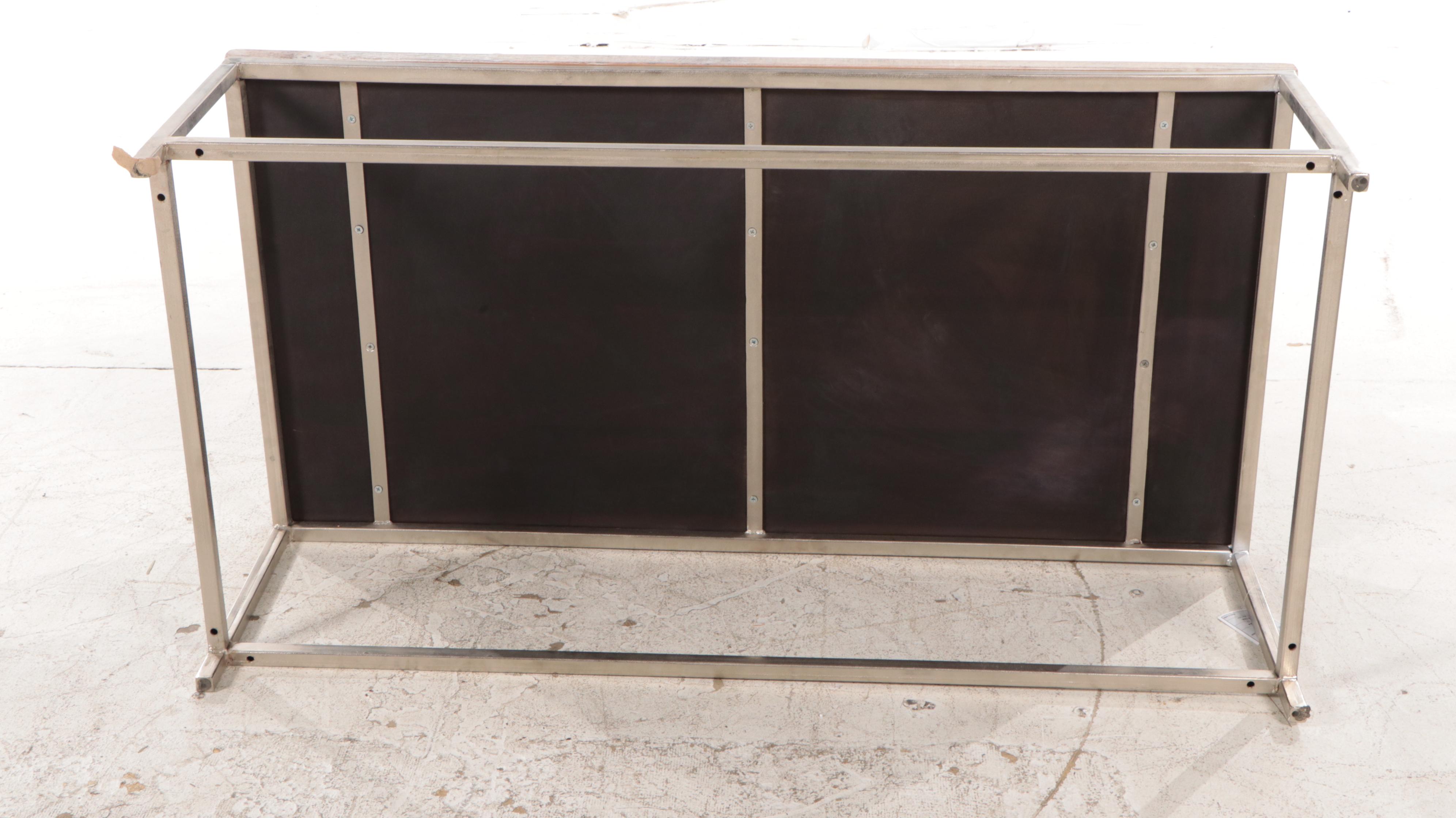 Modernist Style Wood Parquetry Top Metal Coffee Table