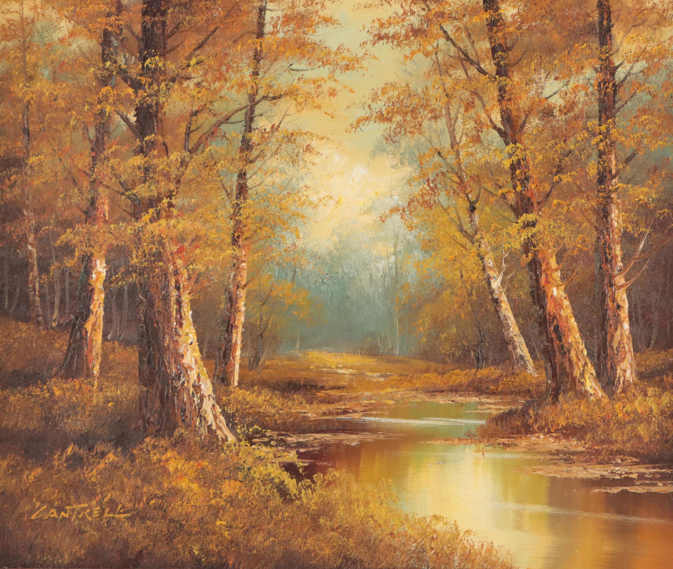 Phillip Cantrell Autumn Landscape Oil Painting, Late 20th Century