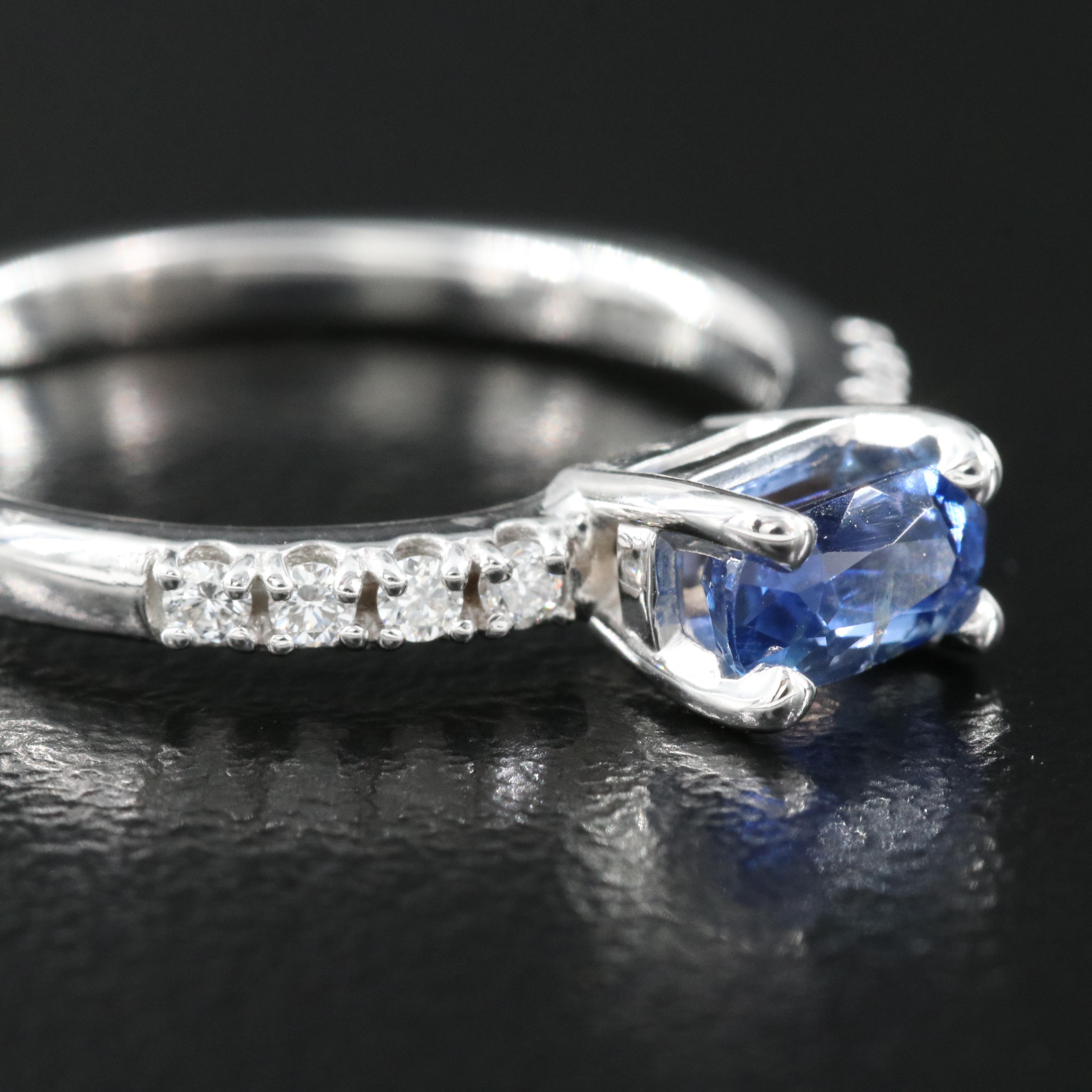 14K Sapphire and Lab Grown Diamond Ring
