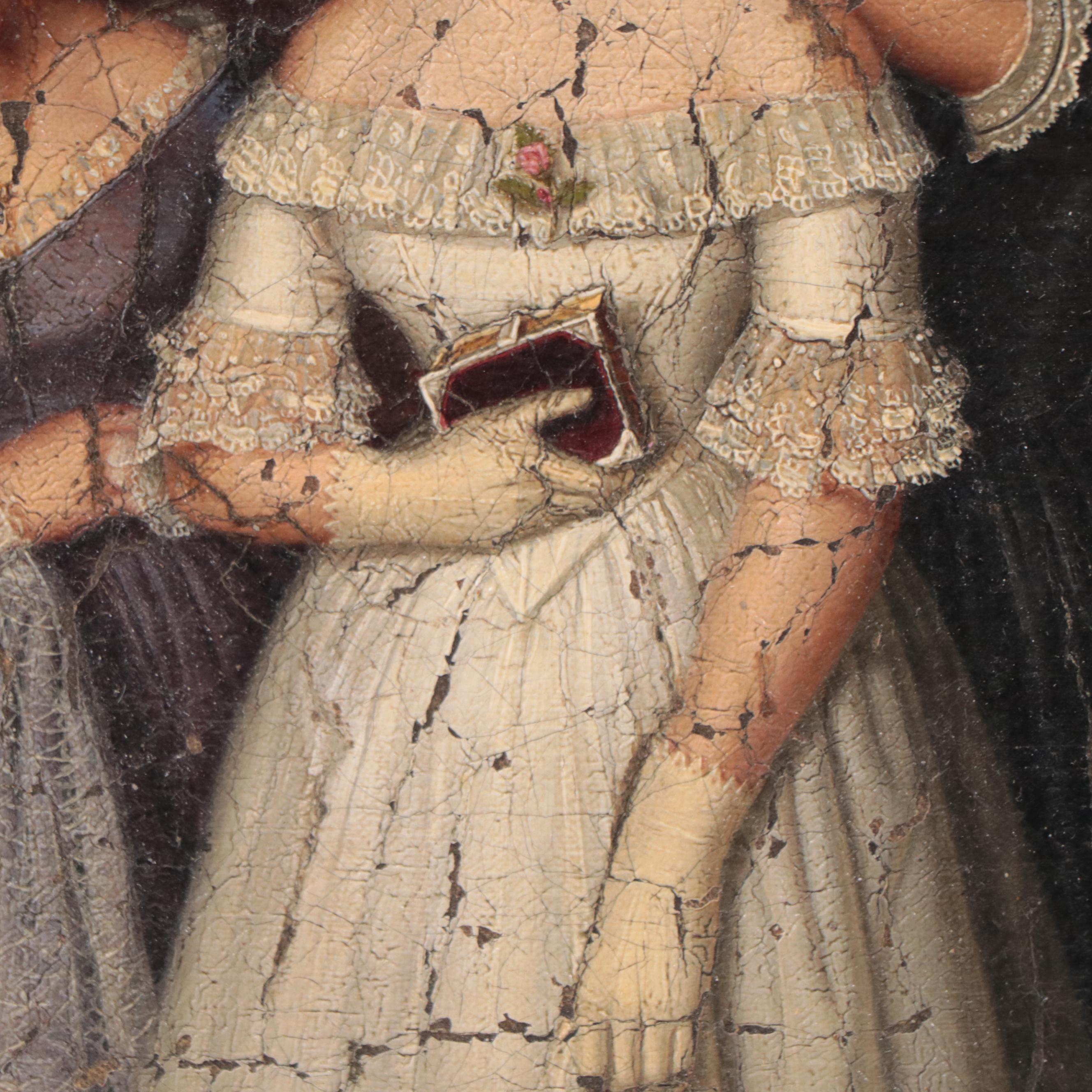 Victorian Oil Painting of Young Woman Readying for Marriage, Mid-19th Century